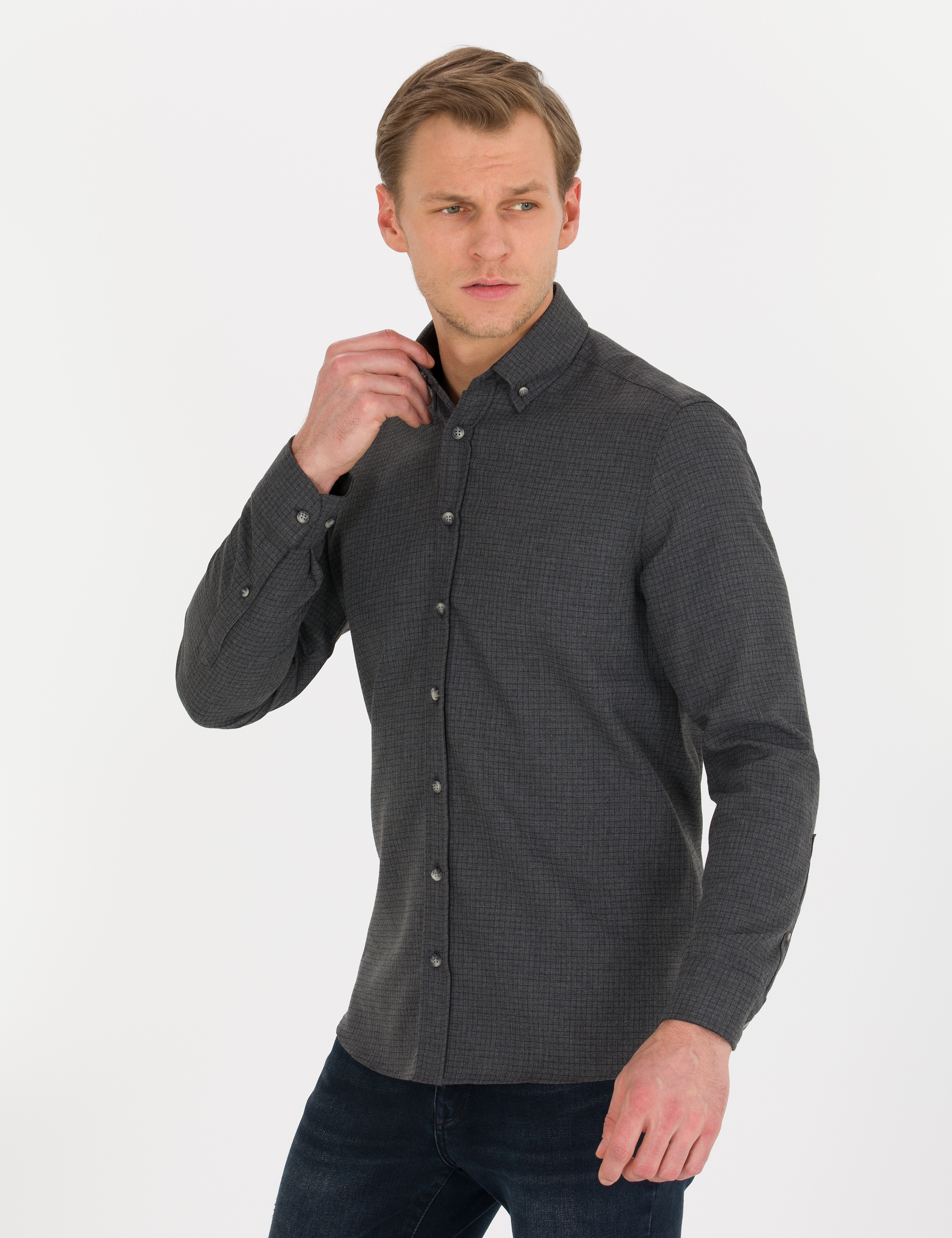 Siyah Regular Fit Uzun Kollu Gömlek - Image 1