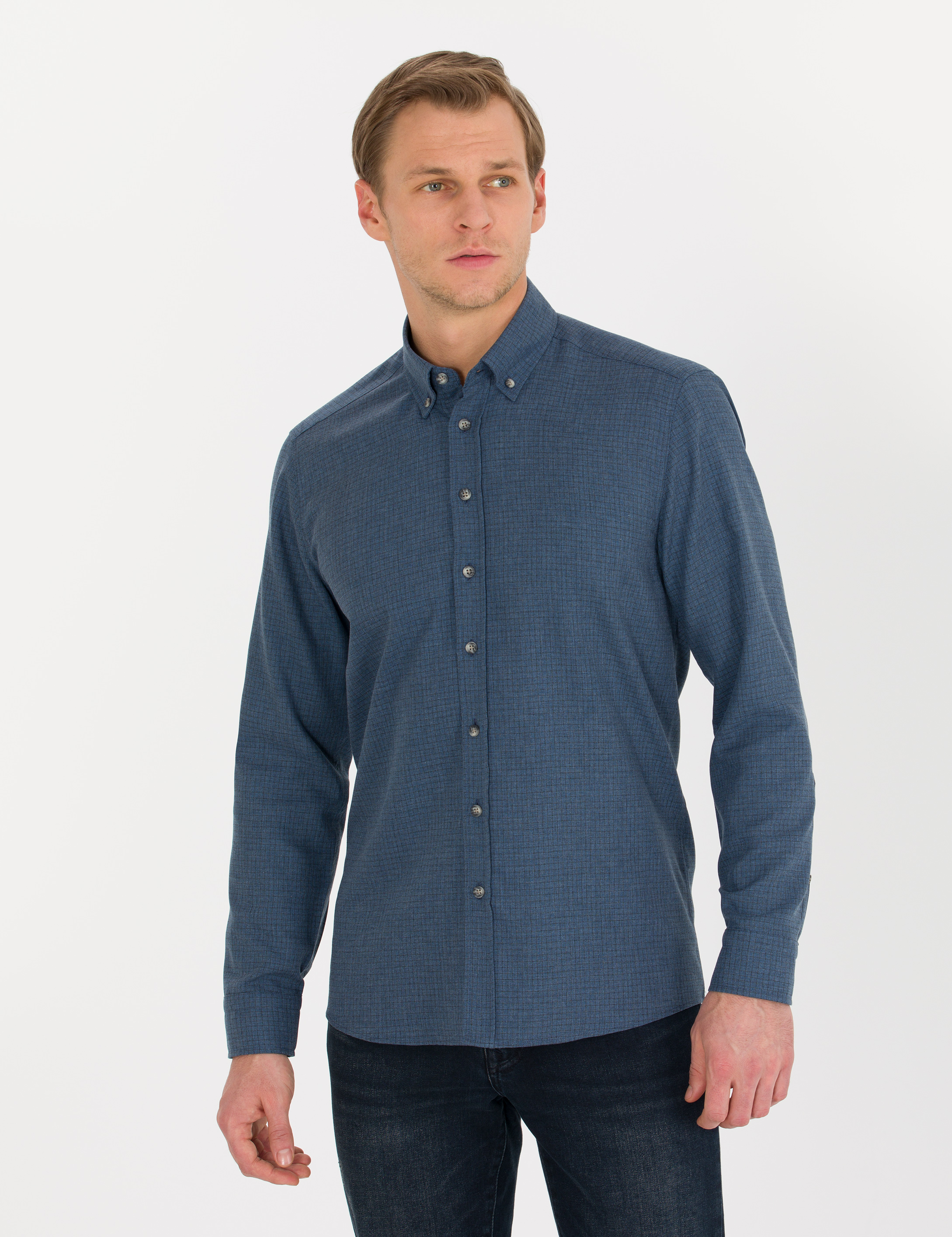 Lacivert Regular Fit Uzun Kollu Gömlek - Image 4