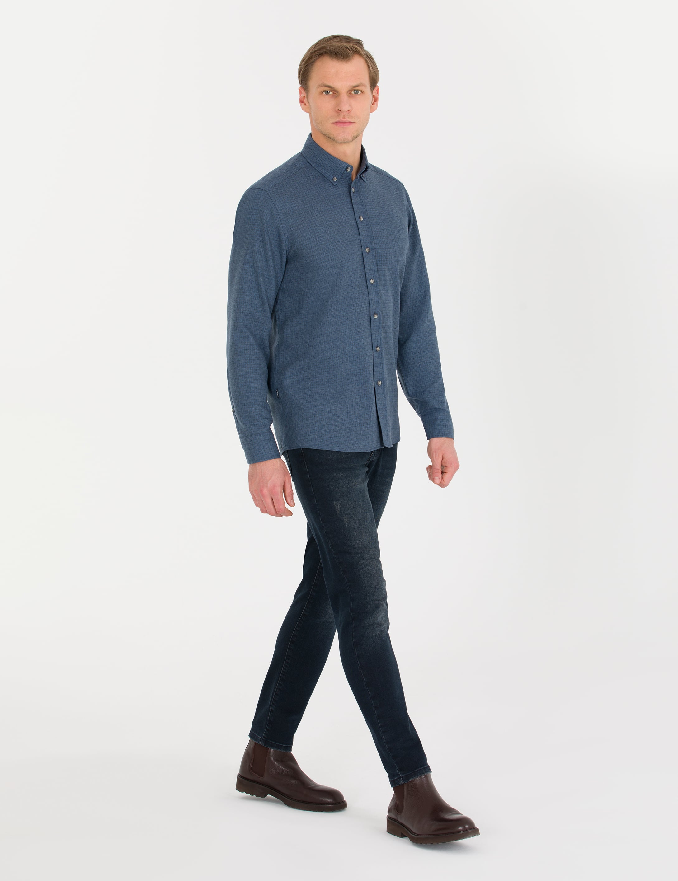 Lacivert Regular Fit Uzun Kollu Gömlek - Image 1