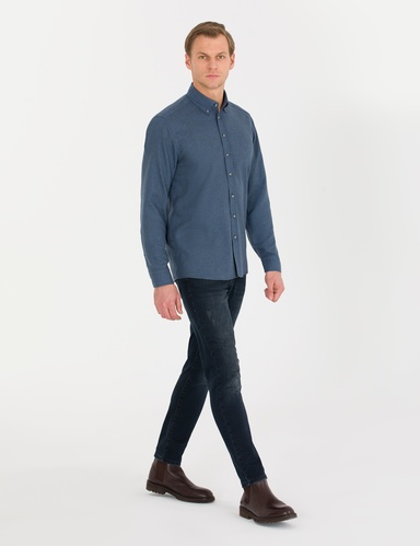 Lacivert Regular Fit Uzun Kollu Gömlek