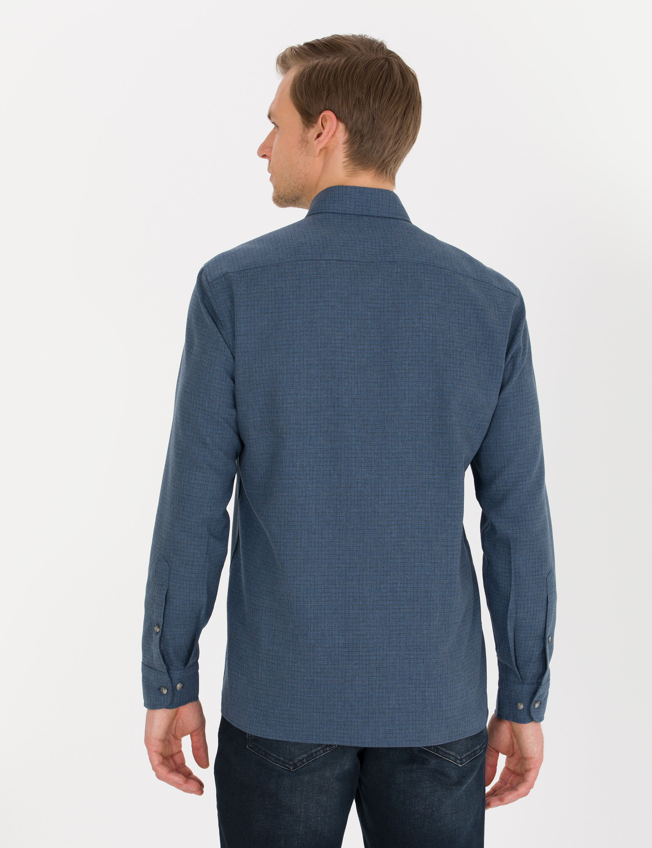 Lacivert Regular Fit Uzun Kollu Gömlek - Image 5