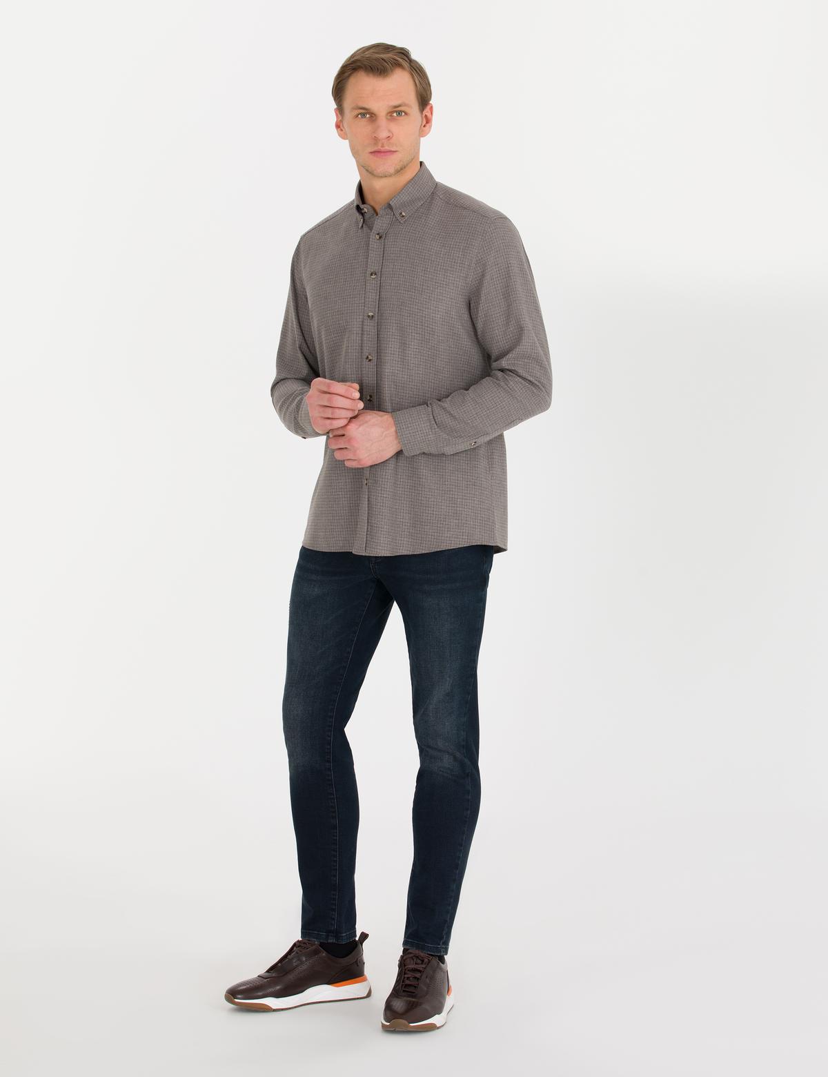 Kahverengi Regular Fit Uzun Kollu Gömlek - 50261306078