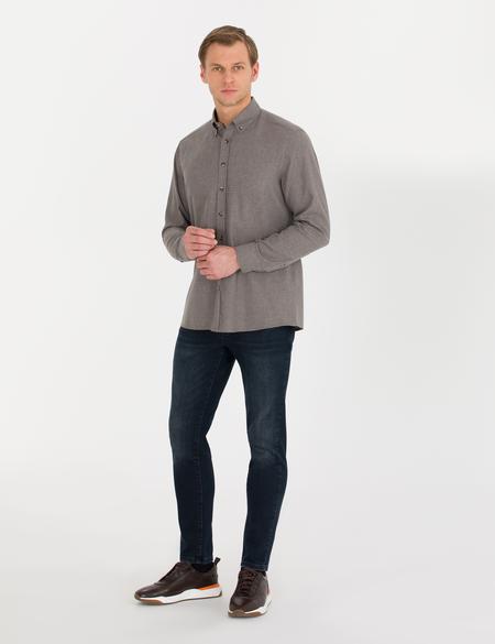 Kahverengi Regular Fit Uzun Kollu Gömlek - 50261306078