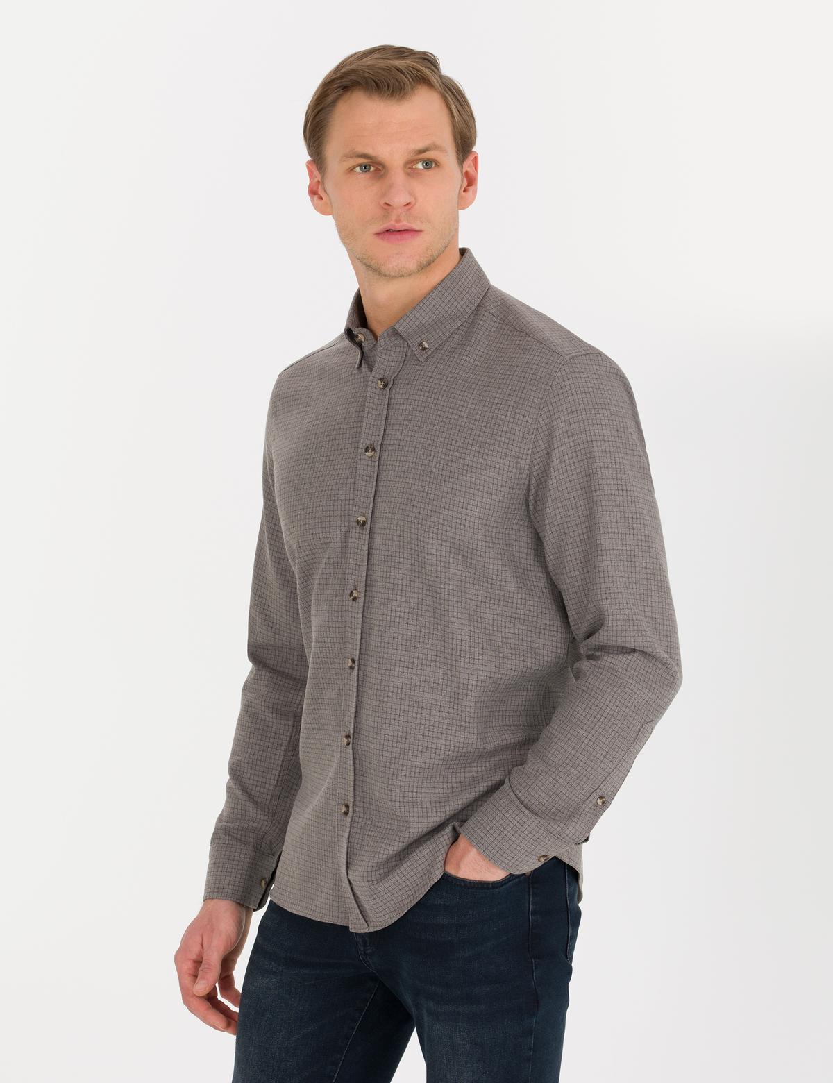 Kahverengi Regular Fit Uzun Kollu Gömlek - 50261306078