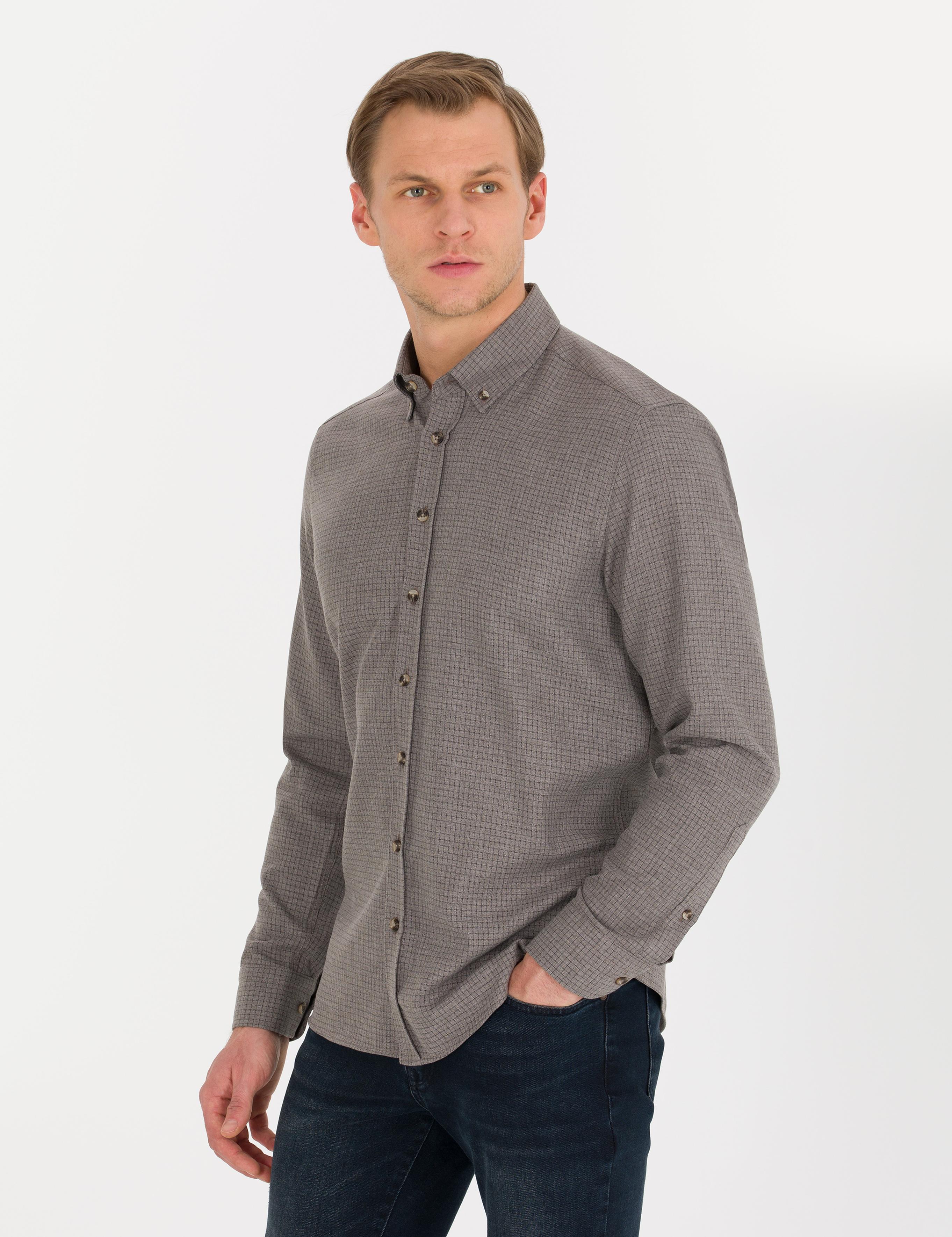 Kahverengi Regular Fit Uzun Kollu Gömlek