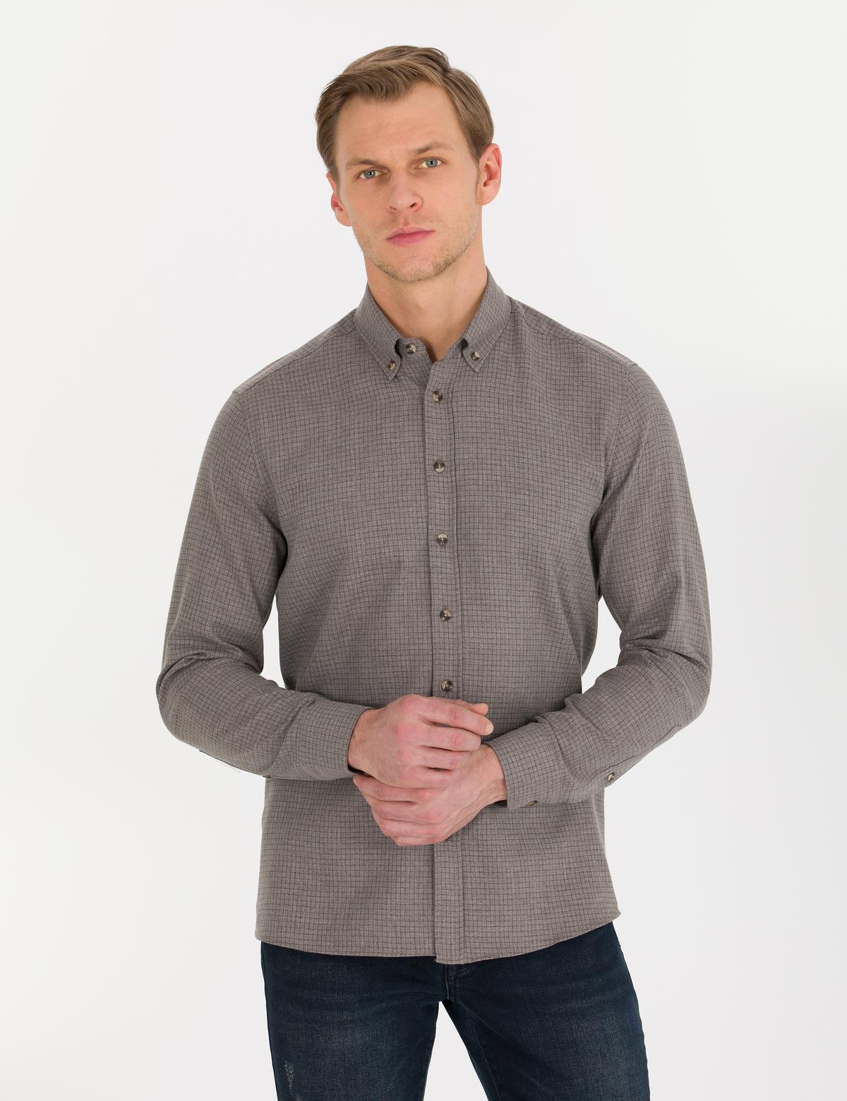 Kahverengi Regular Fit Uzun Kollu Gömlek - 50261306078