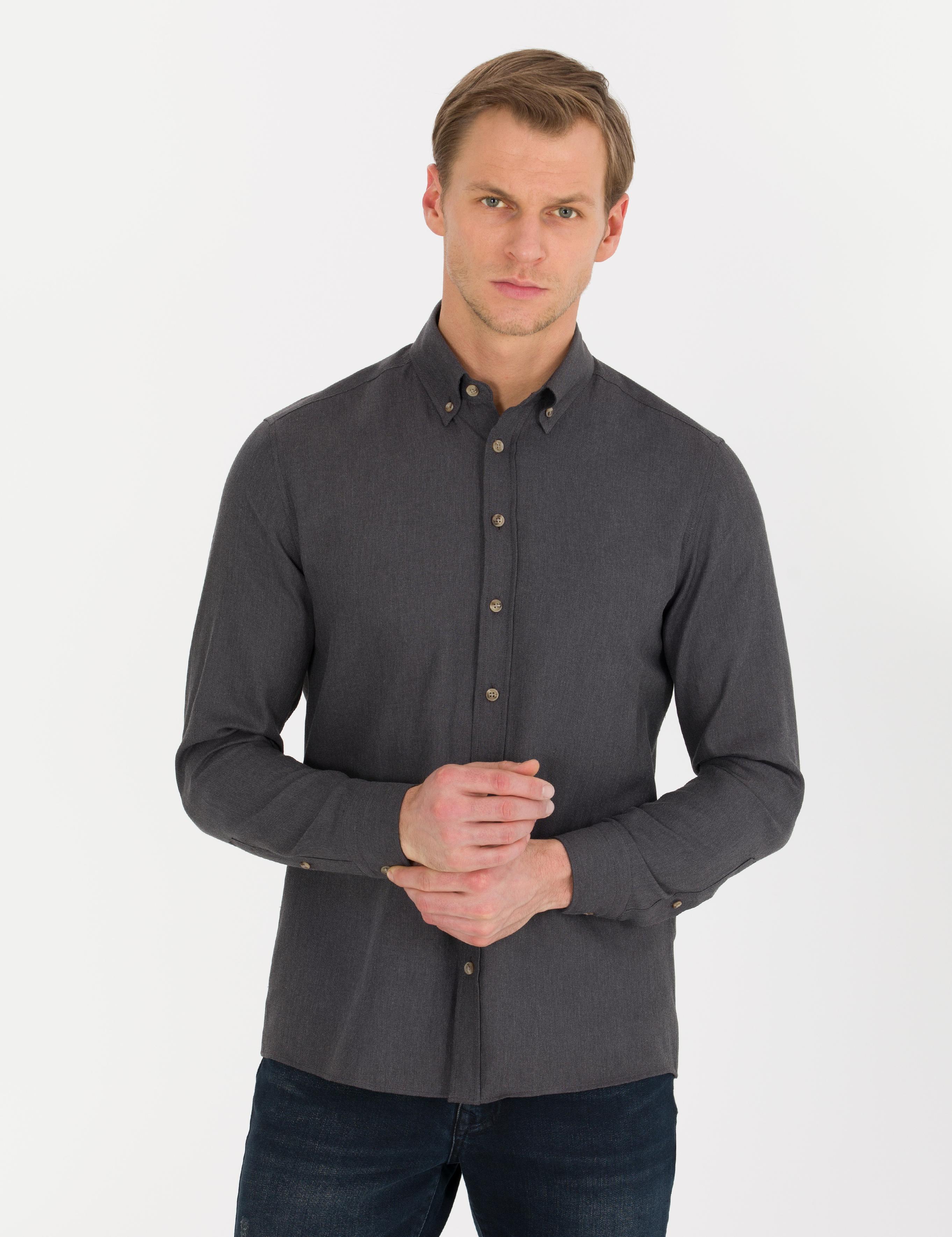 Antrasit Slim Fit Uzun Kollu Gömlek