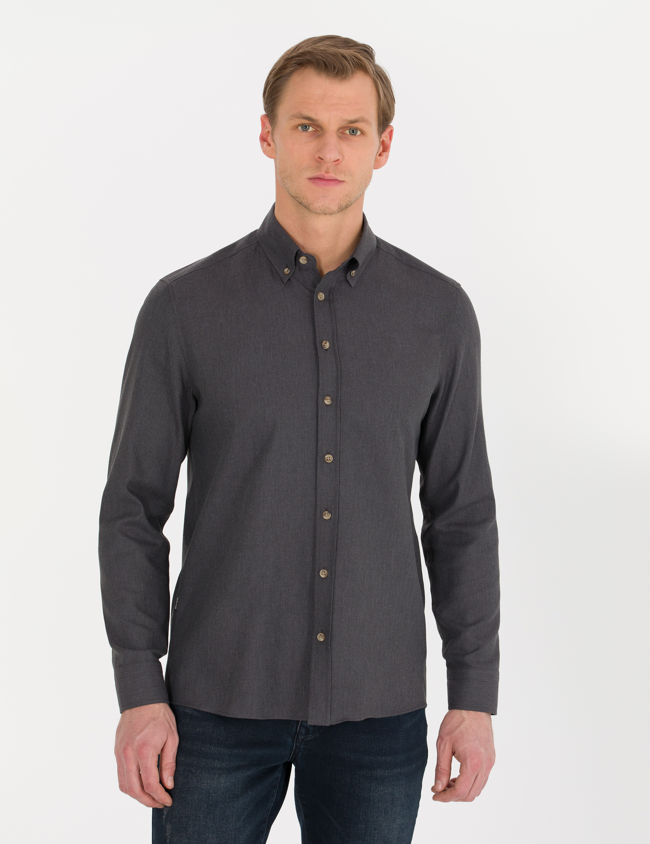 Antrasit Slim Fit Uzun Kollu Gömlek - Image 2
