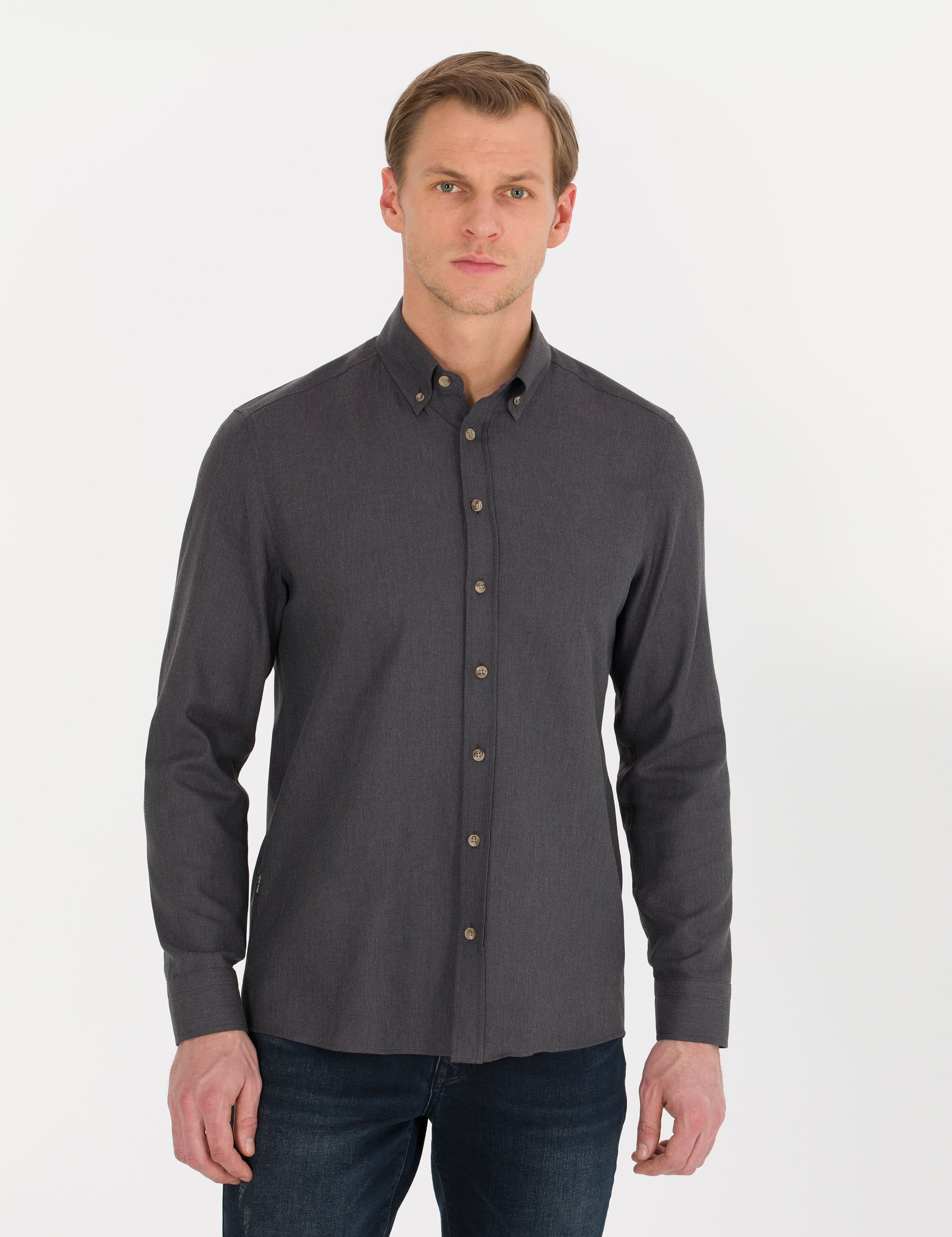 Antrasit Slim Fit Uzun Kollu Gömlek