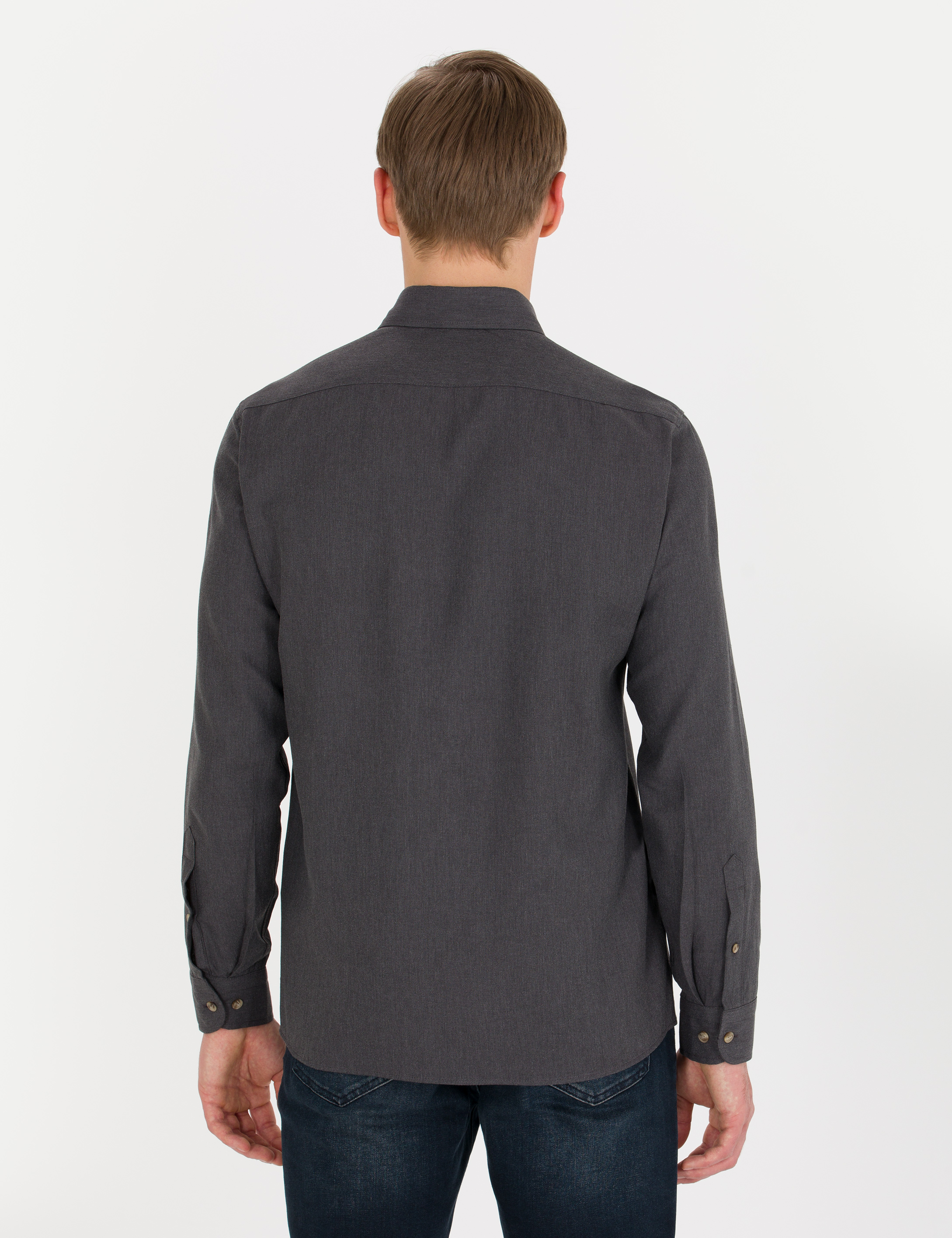Antrasit Slim Fit Uzun Kollu Gömlek - Image 5