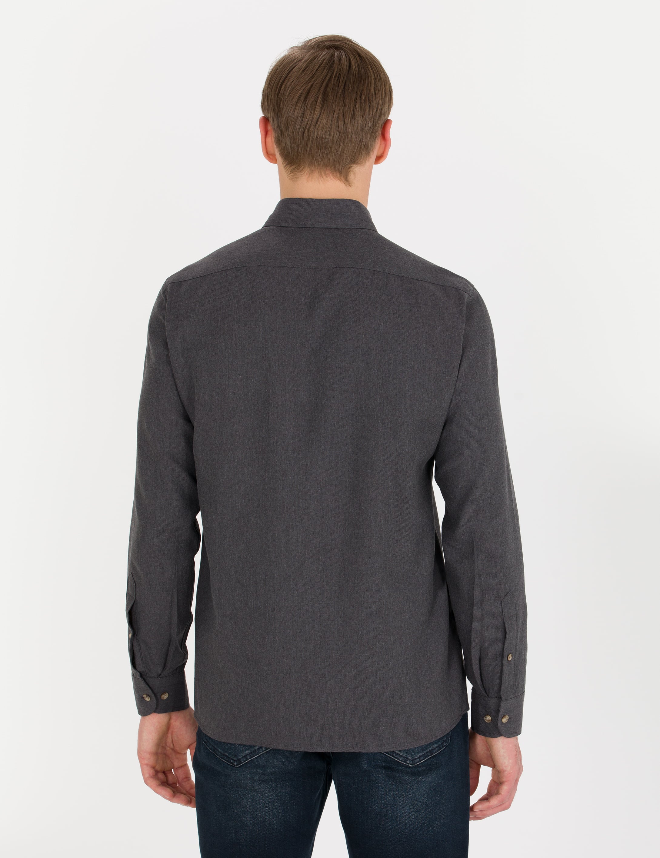 Antrasit Slim Fit Uzun Kollu Gömlek