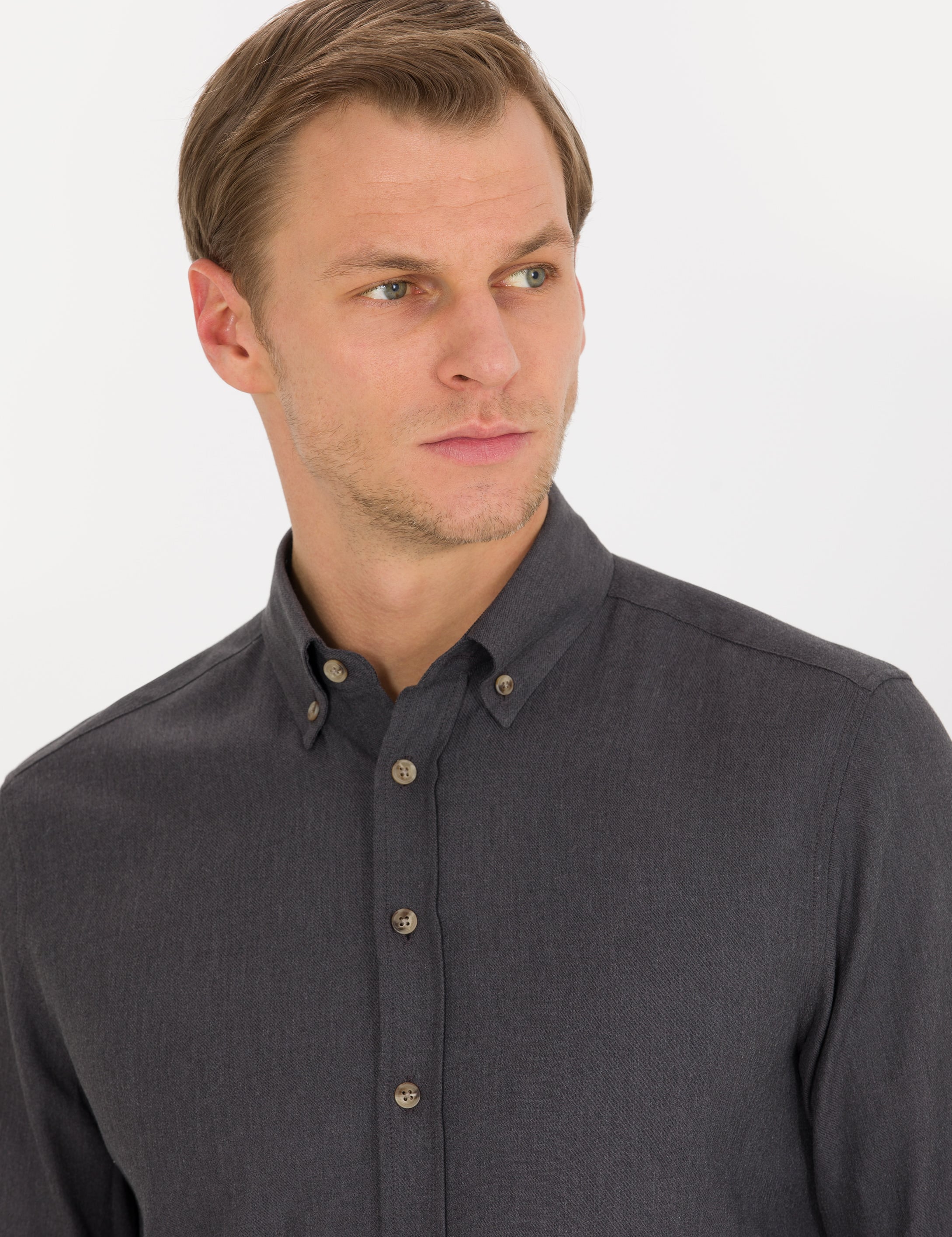 Antrasit Slim Fit Uzun Kollu Gömlek - Image 1
