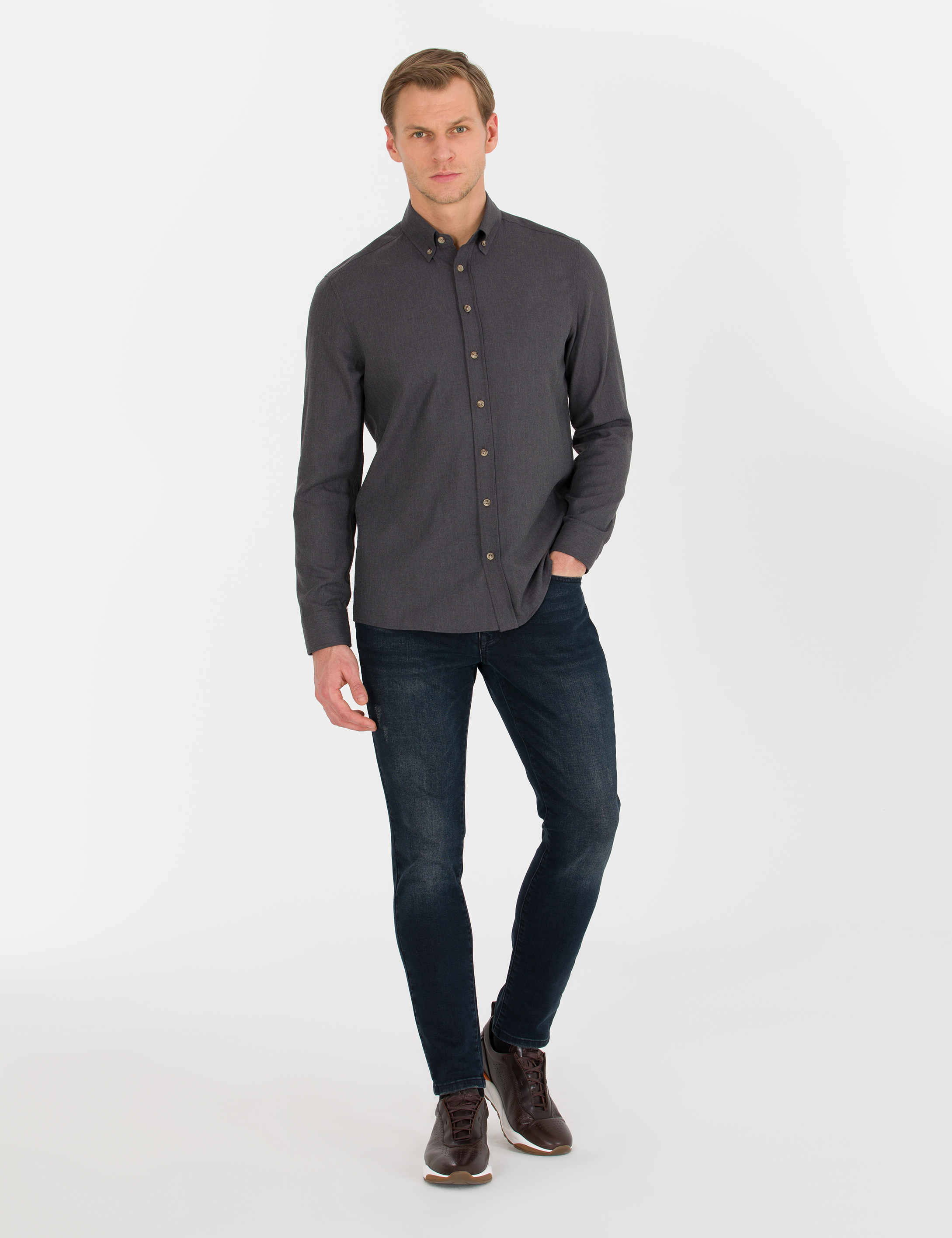 Antrasit Slim Fit Uzun Kollu Gömlek - Image 3