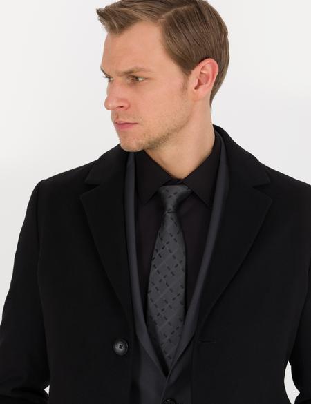 Siyah Ex. Slim Fit Kaşe Kaban - 50266370006