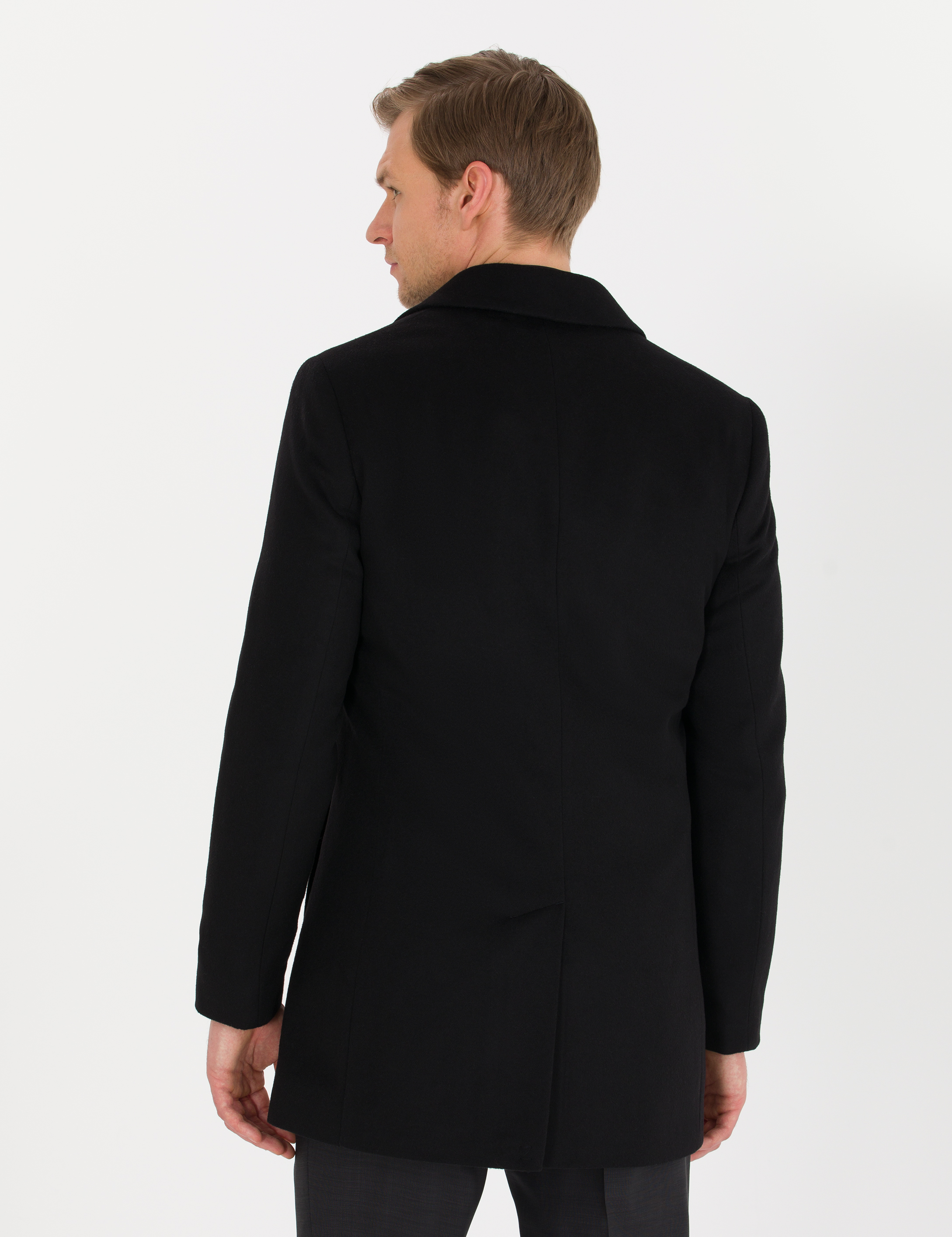 Siyah Ex. Slim Fit Kaşe Kaban - Image 5