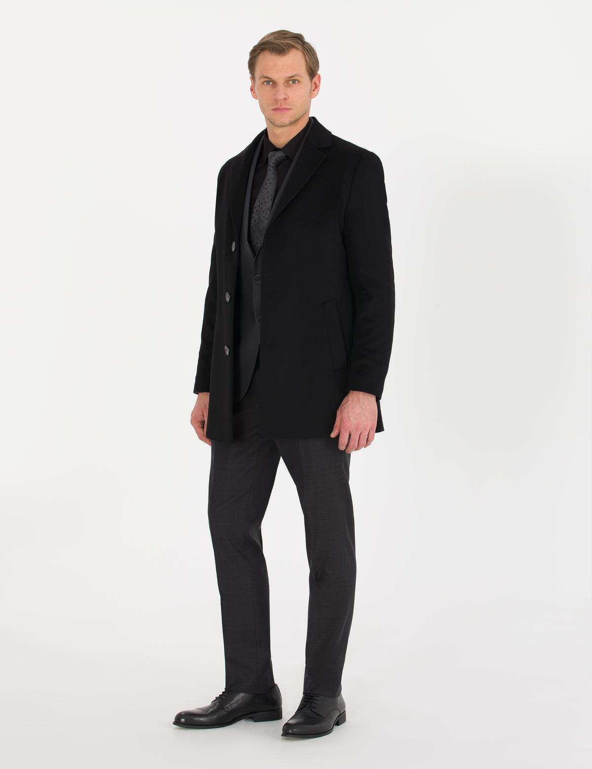 Siyah Ex. Slim Fit Kaşe Kaban - 50266370006