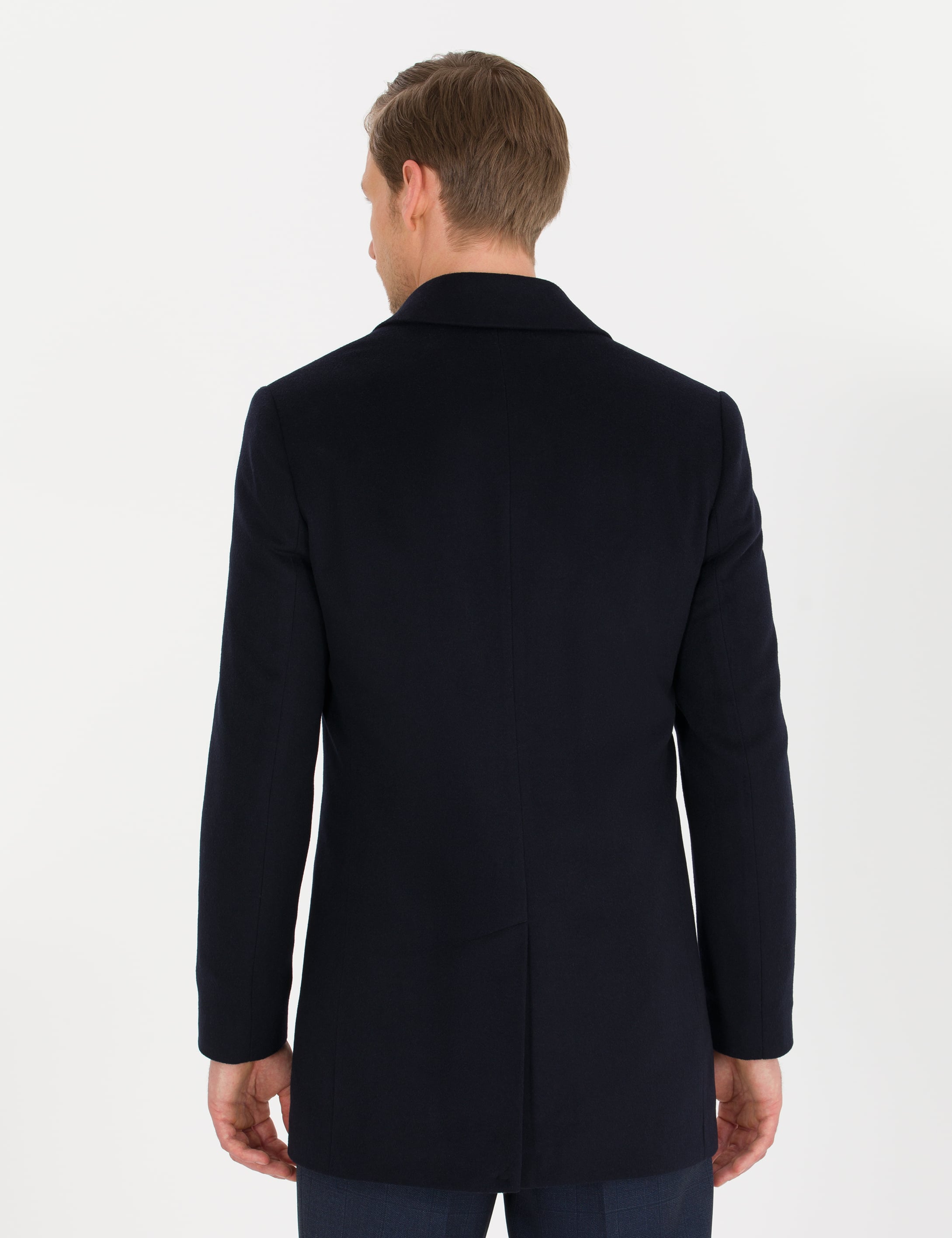 Lacivert Ex. Slim Fit Kaşe Kaban