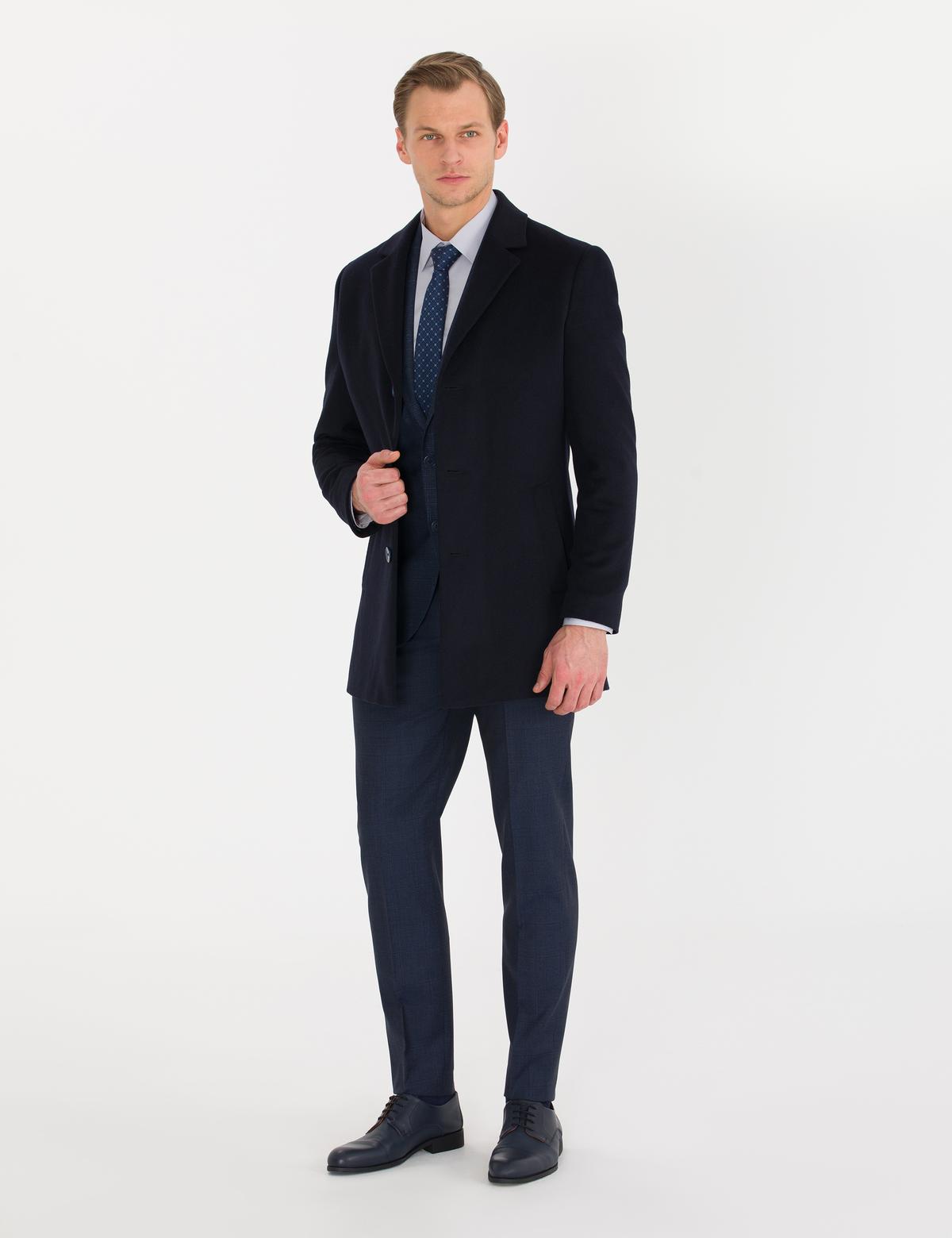 Lacivert Ex. Slim Fit Kaşe Kaban - 50266370012