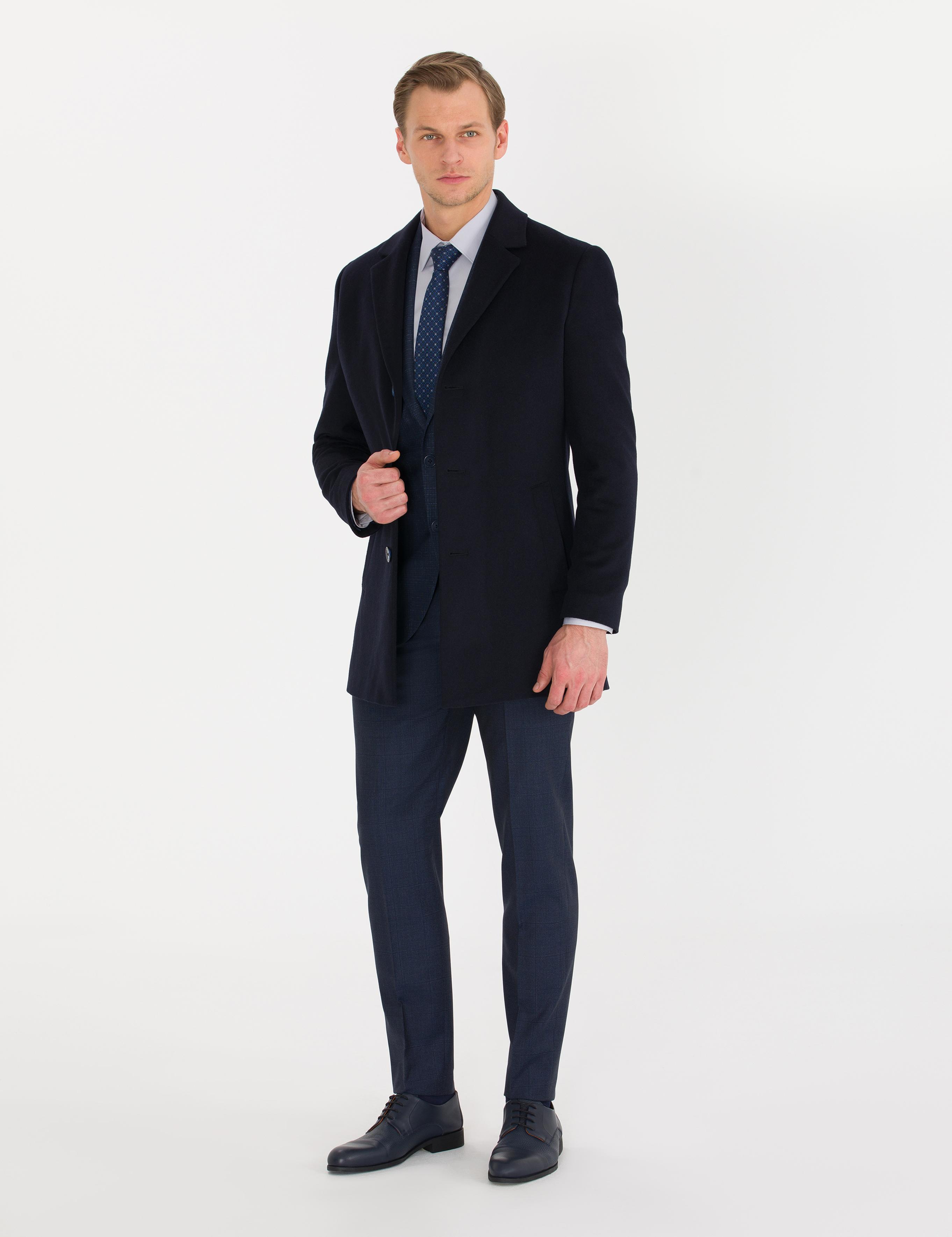 Lacivert Ex. Slim Fit Kaşe Kaban