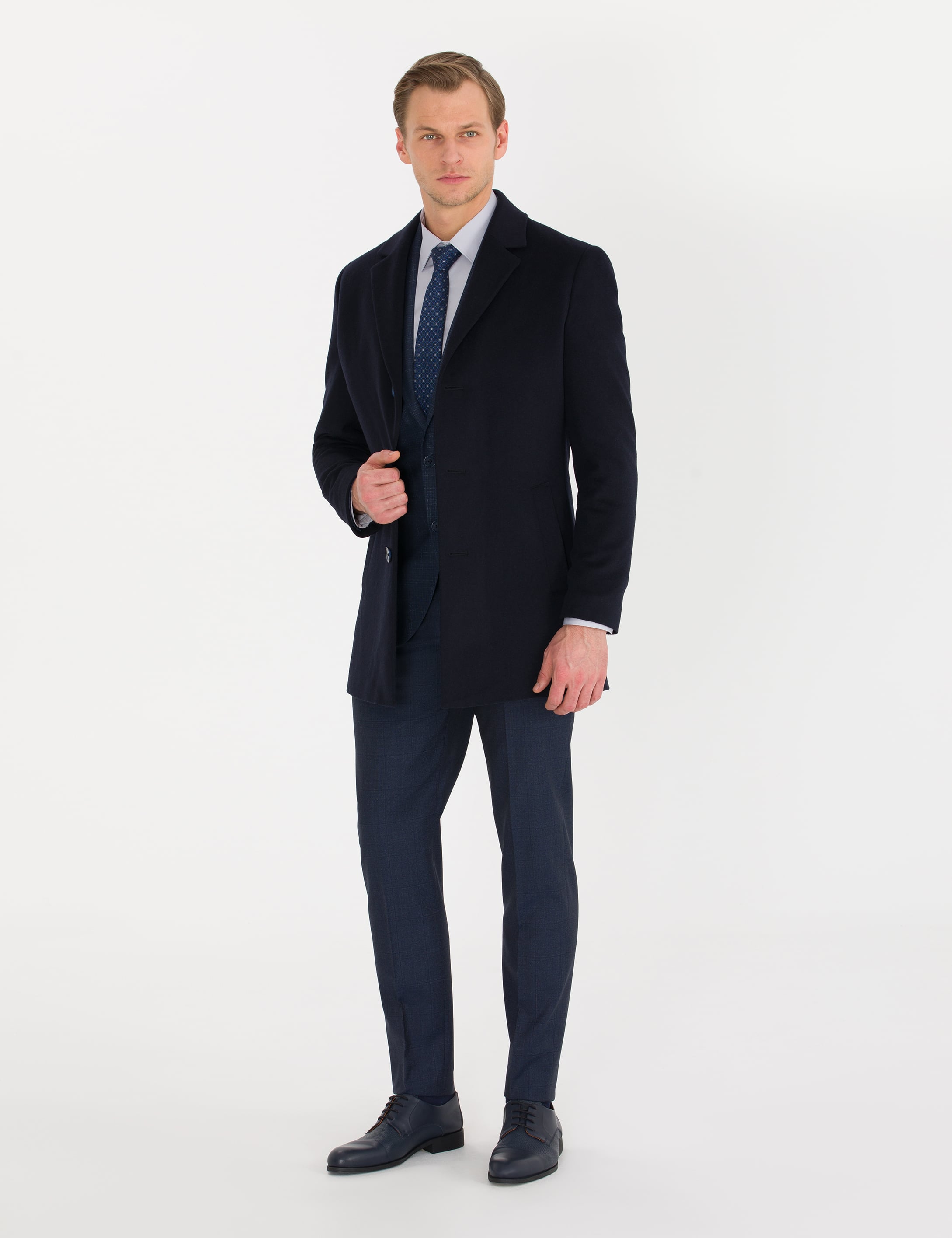 Lacivert Ex. Slim Fit Kaşe Kaban - Image 4