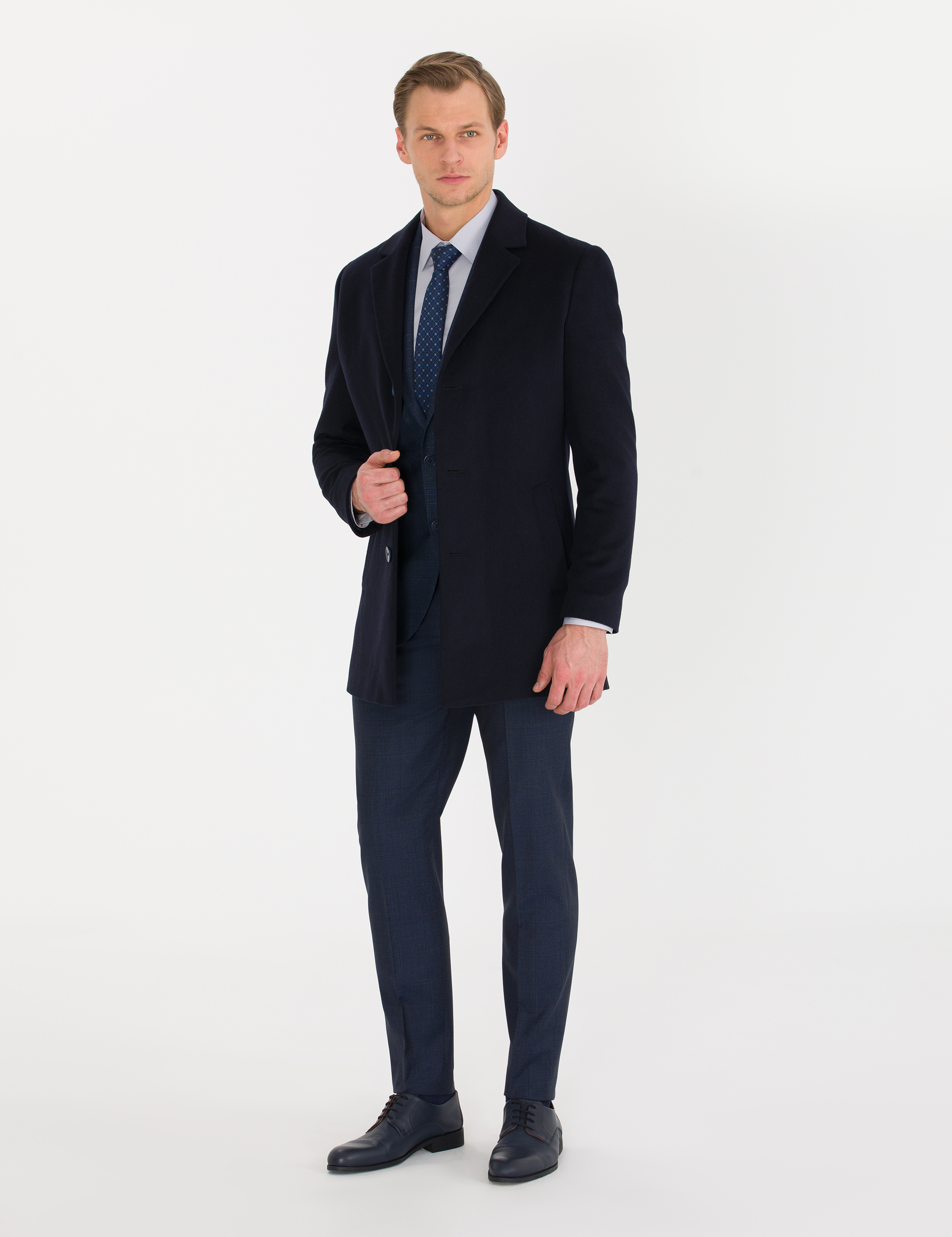 Lacivert Ex. Slim Fit Kaşe Kaban