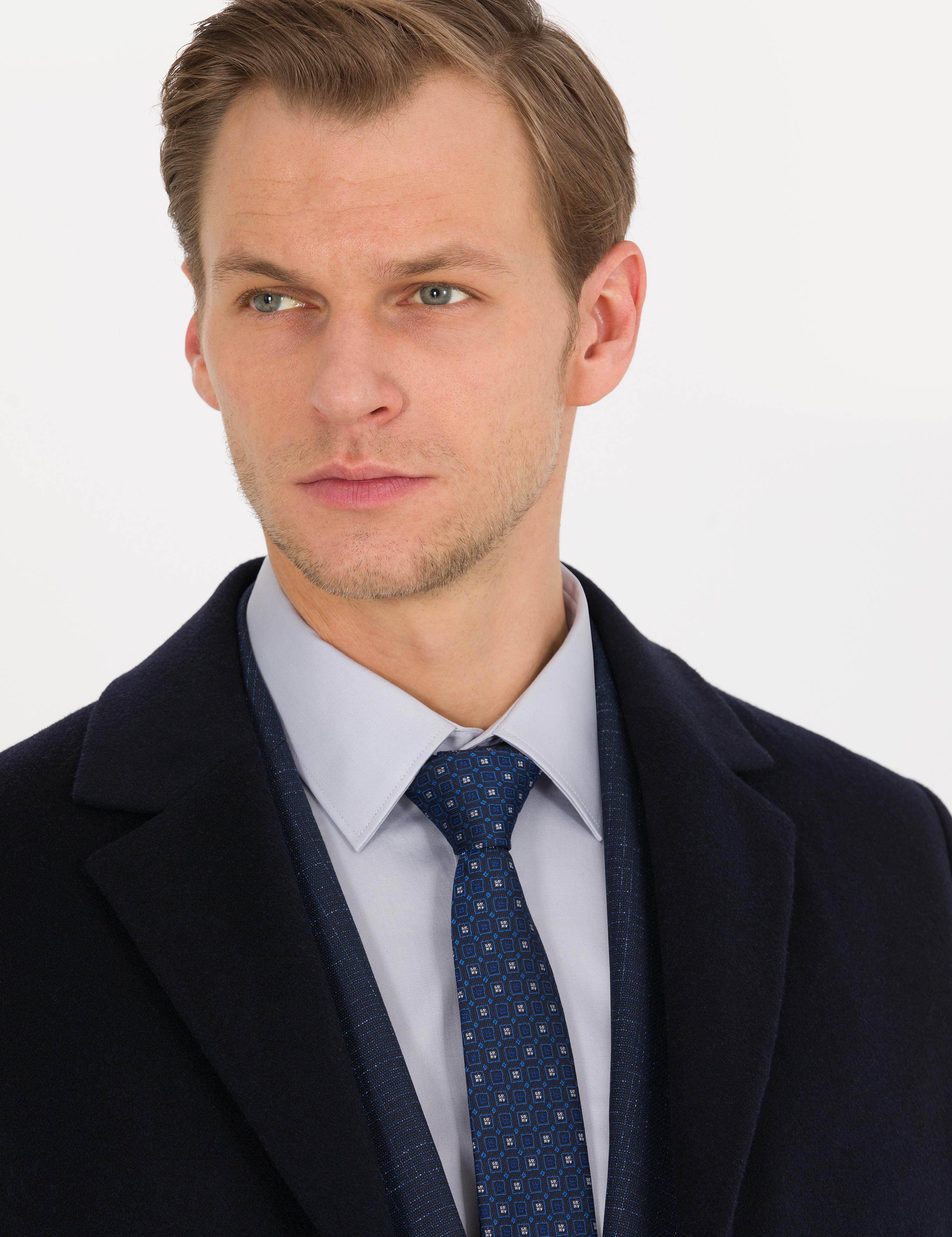 Lacivert Ex. Slim Fit Kaşe Kaban