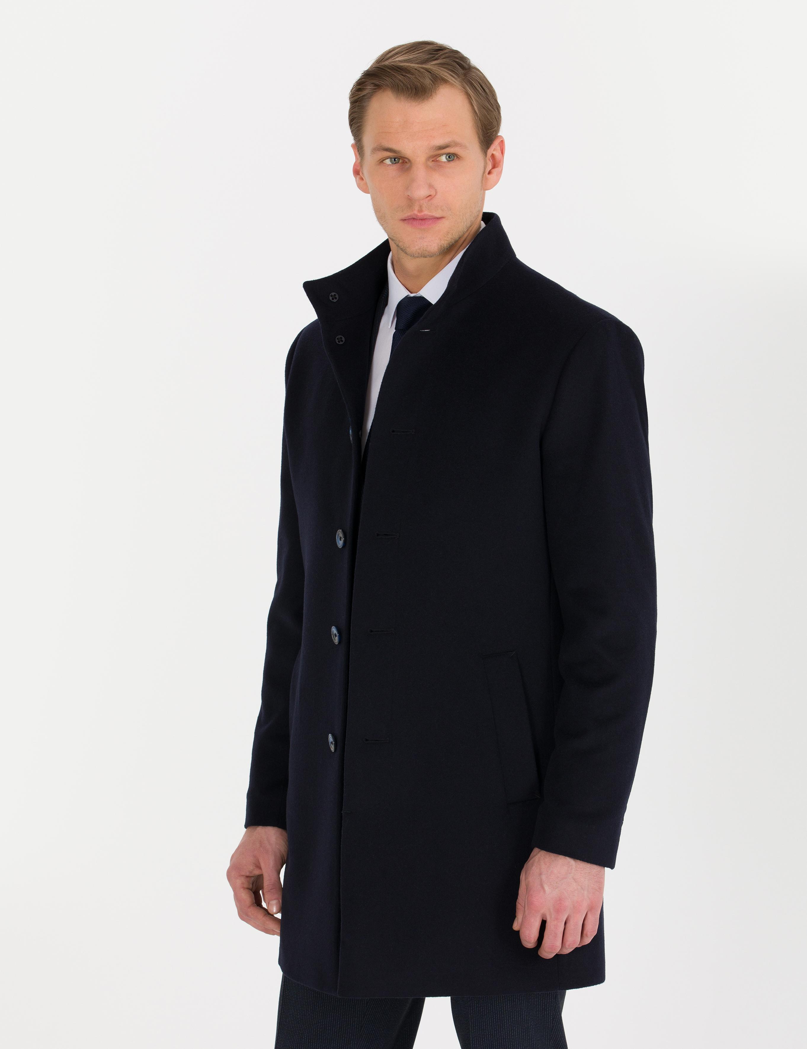 Lacivert Slim Fit Palto