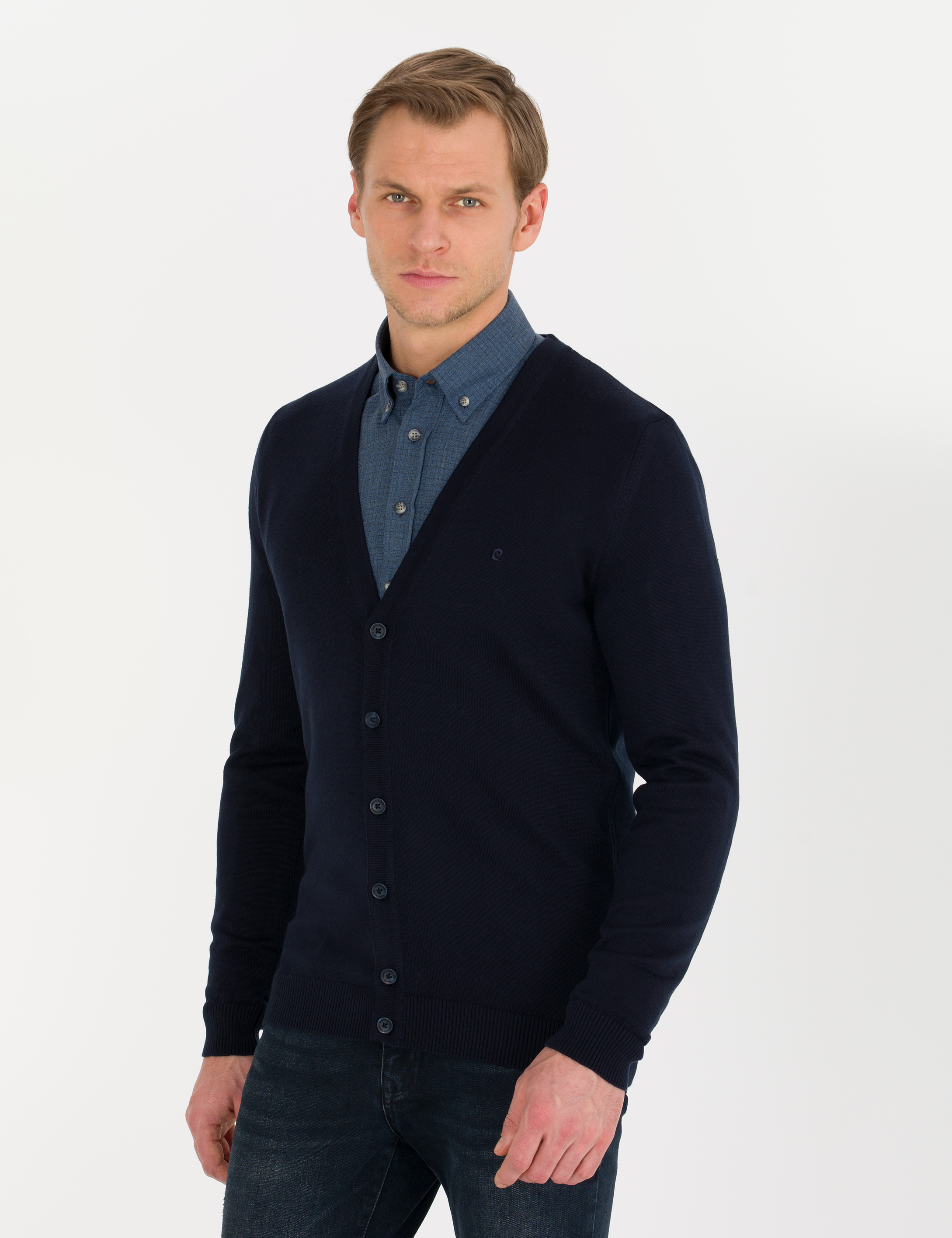 Lacivert Slim Fit Basic Düğmeli Triko Hırka - Image 4