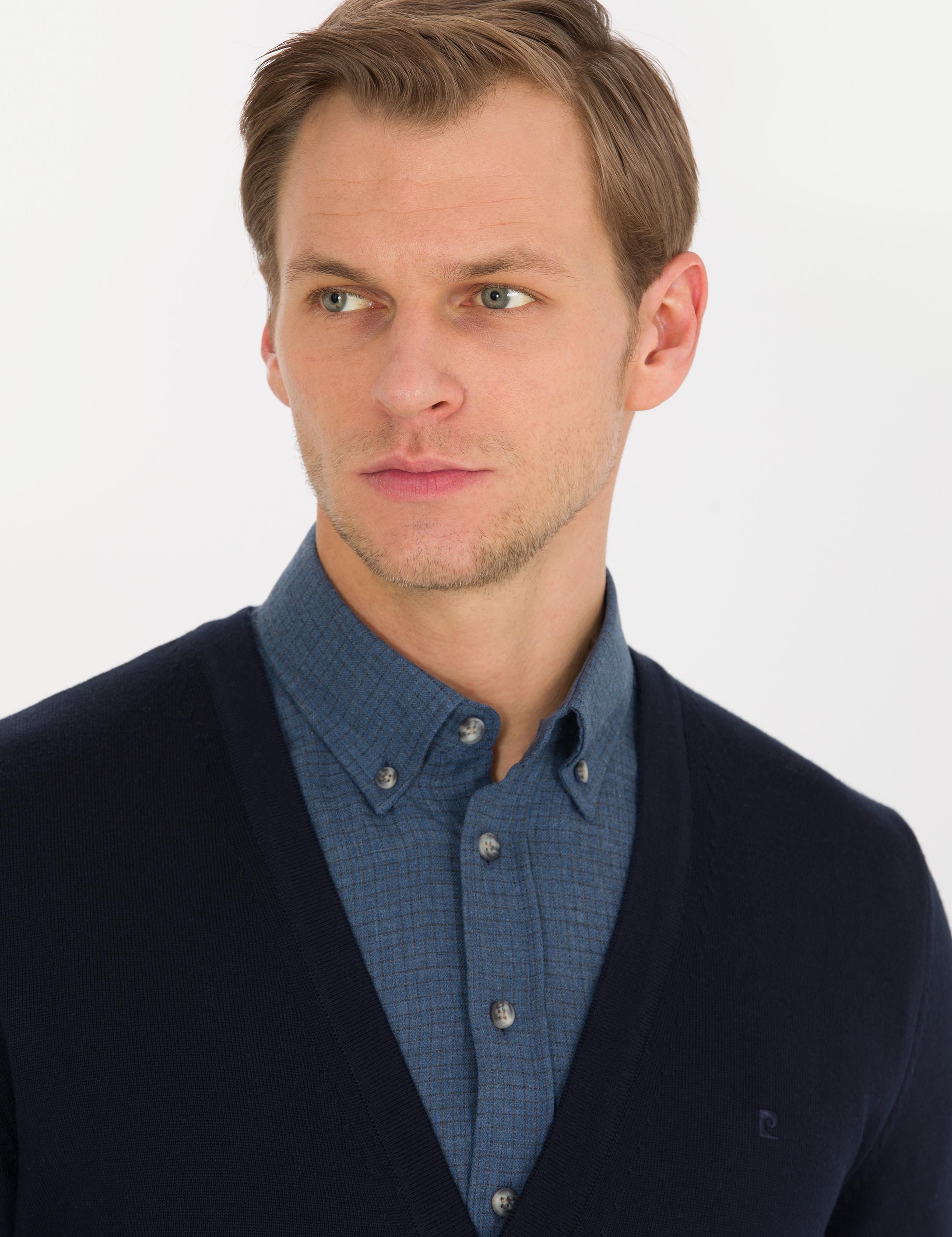 Lacivert Slim Fit Basic Düğmeli Triko Hırka