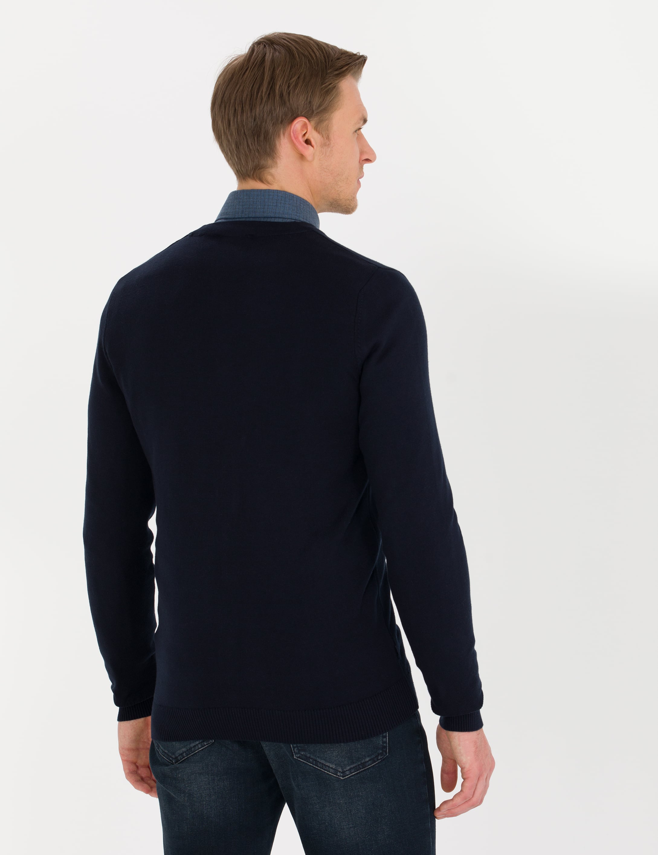 Lacivert Slim Fit Basic Düğmeli Triko Hırka - Image 5