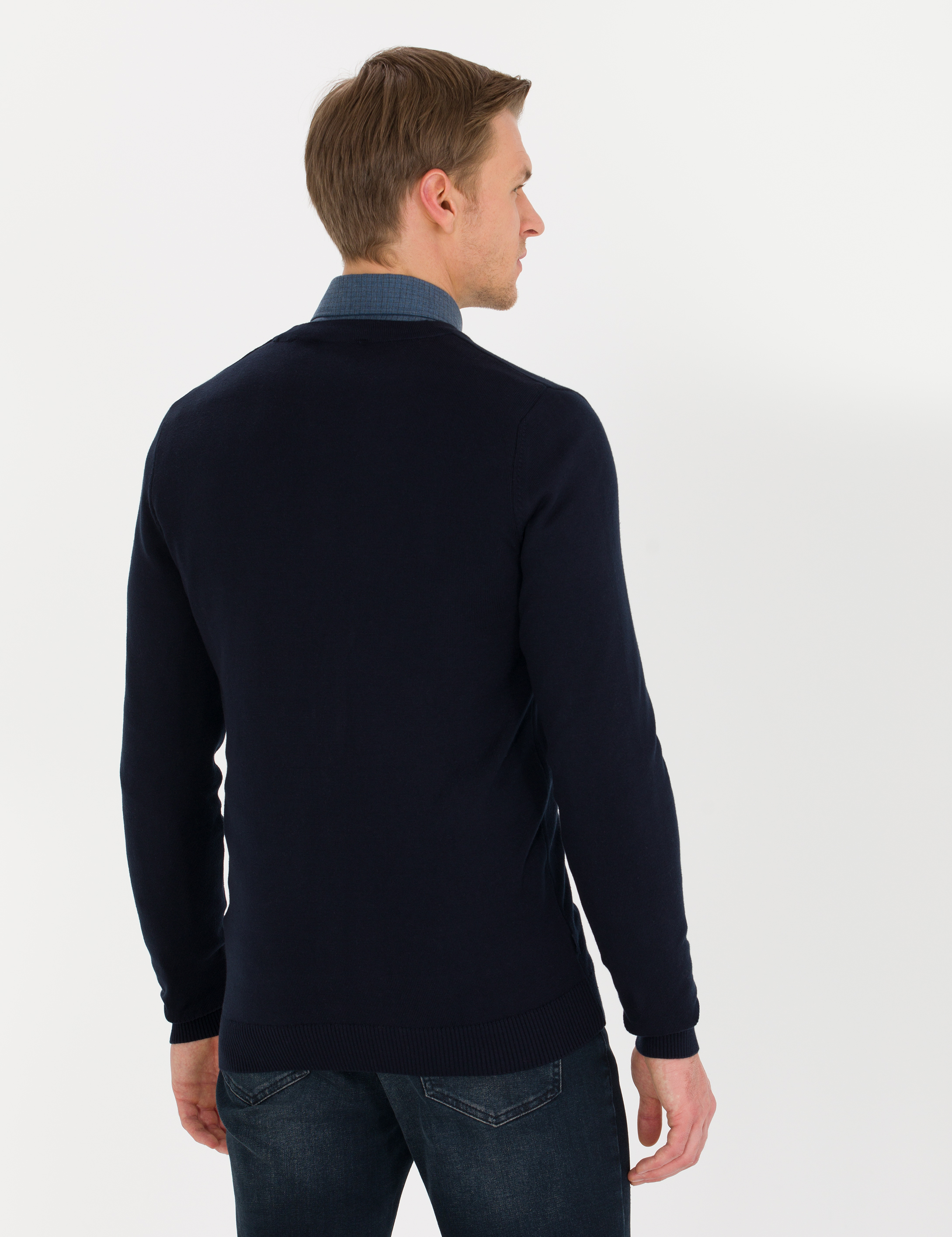 Lacivert Slim Fit Basic Düğmeli Triko Hırka