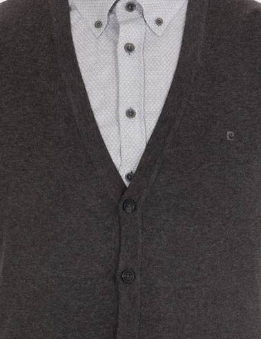Gri Melanj Slim Fit Basic Triko Hırka