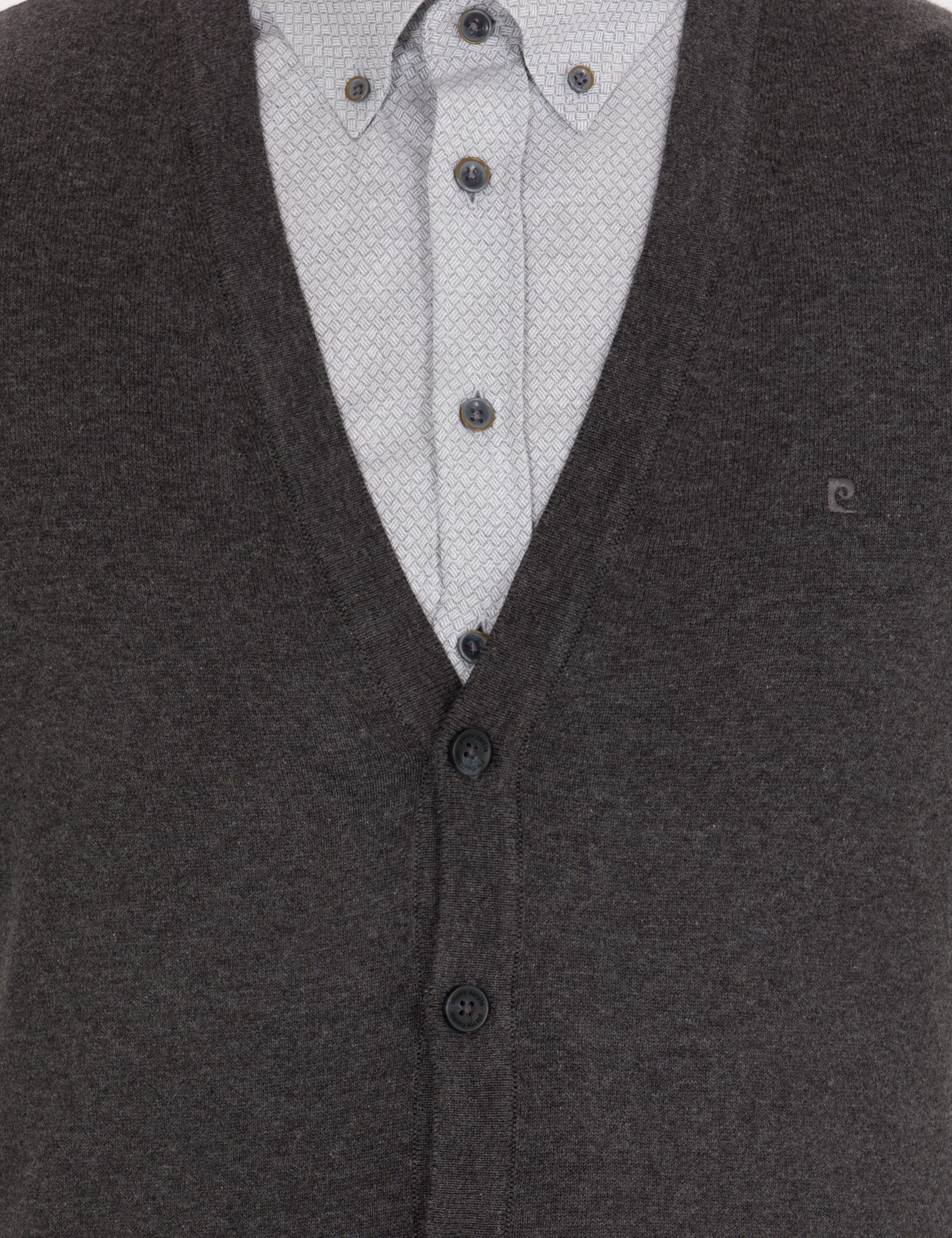 Gri Melanj Slim Fit Basic Düğmeli Triko Hırka - Image 6