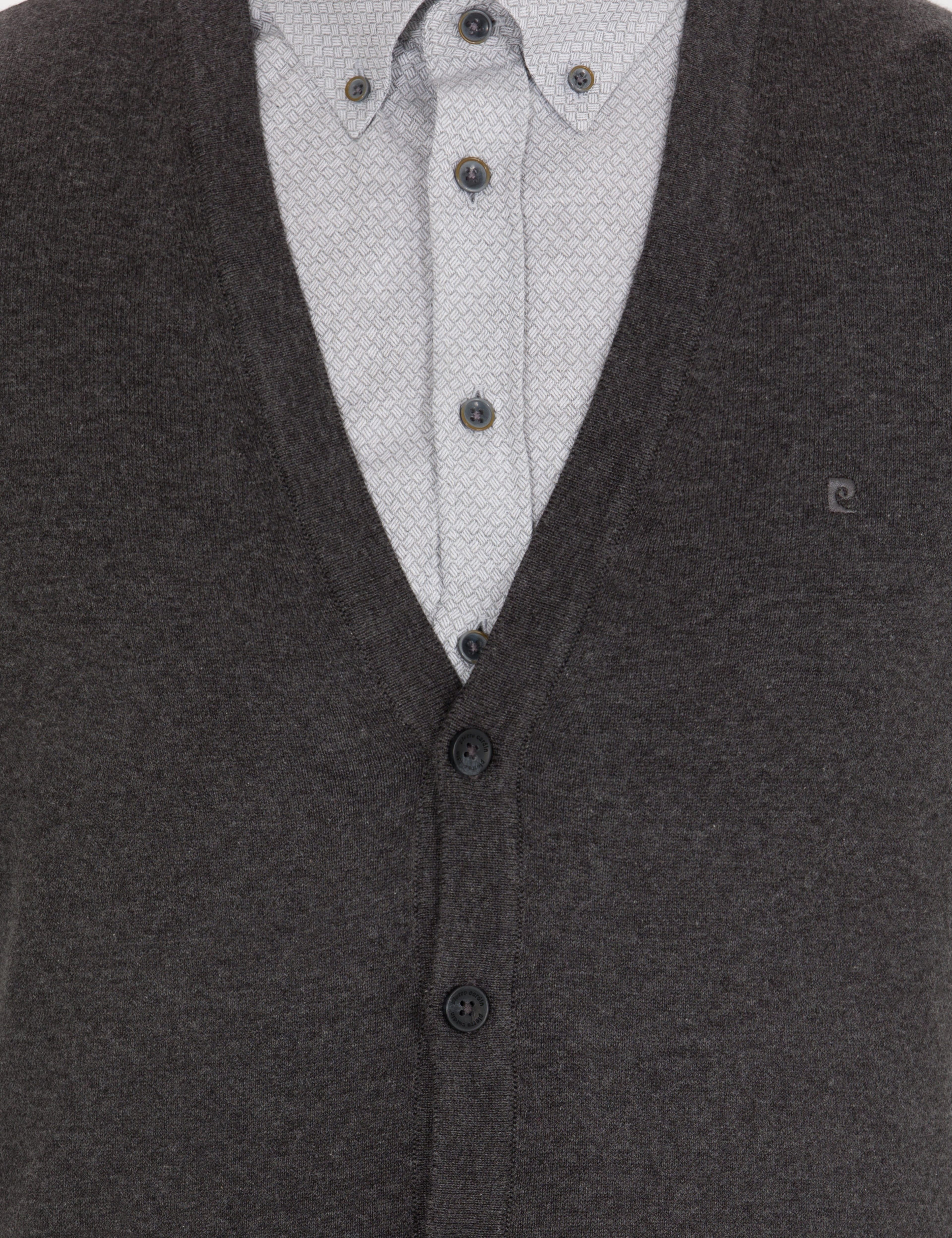 Gri Melanj Slim Fit Basic Düğmeli Triko Hırka
