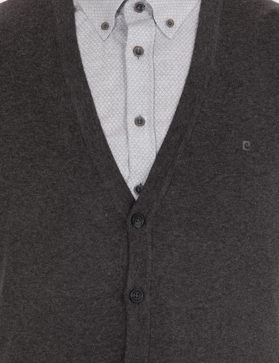 Gri Melanj Slim Fit Basic Triko Hırka