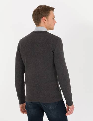 Gri Melanj Slim Fit Basic Triko Hırka
