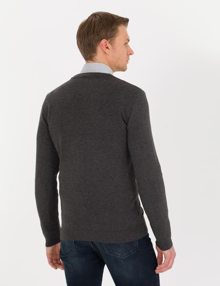 Gri Melanj Slim Fit Basic Triko Hırka - 50259003031