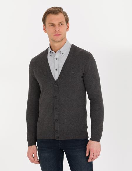 Gri Melanj Slim Fit Basic Triko Hırka - 50259003031