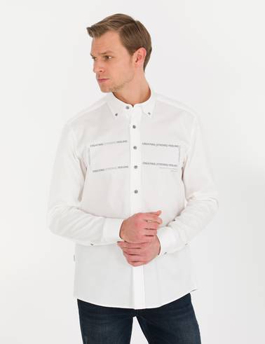Beyaz Regular Fit Uzun Kollu Gömlek