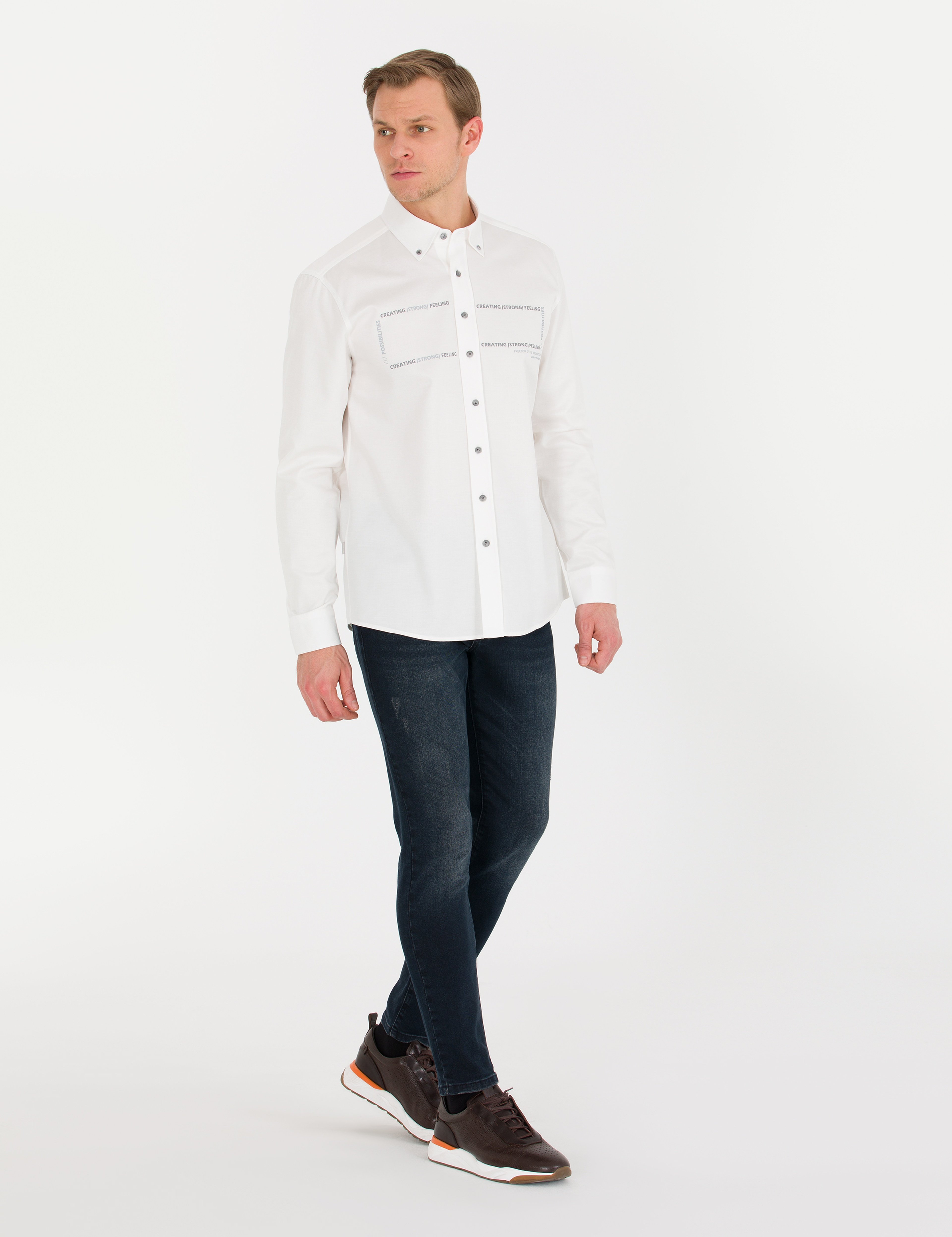 Beyaz Regular Fit Uzun Kollu Gömlek - Image 3