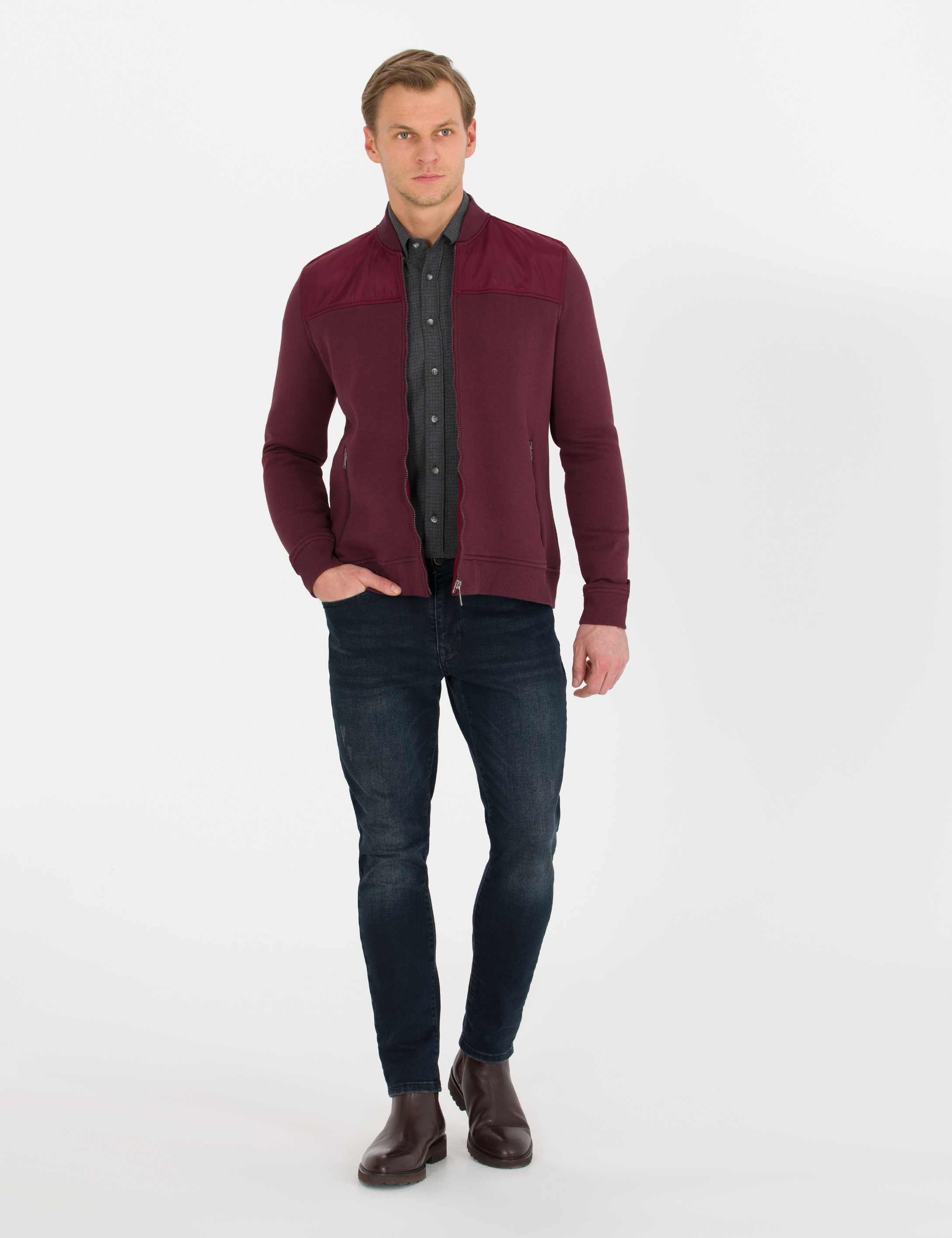 Bordo Regular Fit Hırka - Image 3