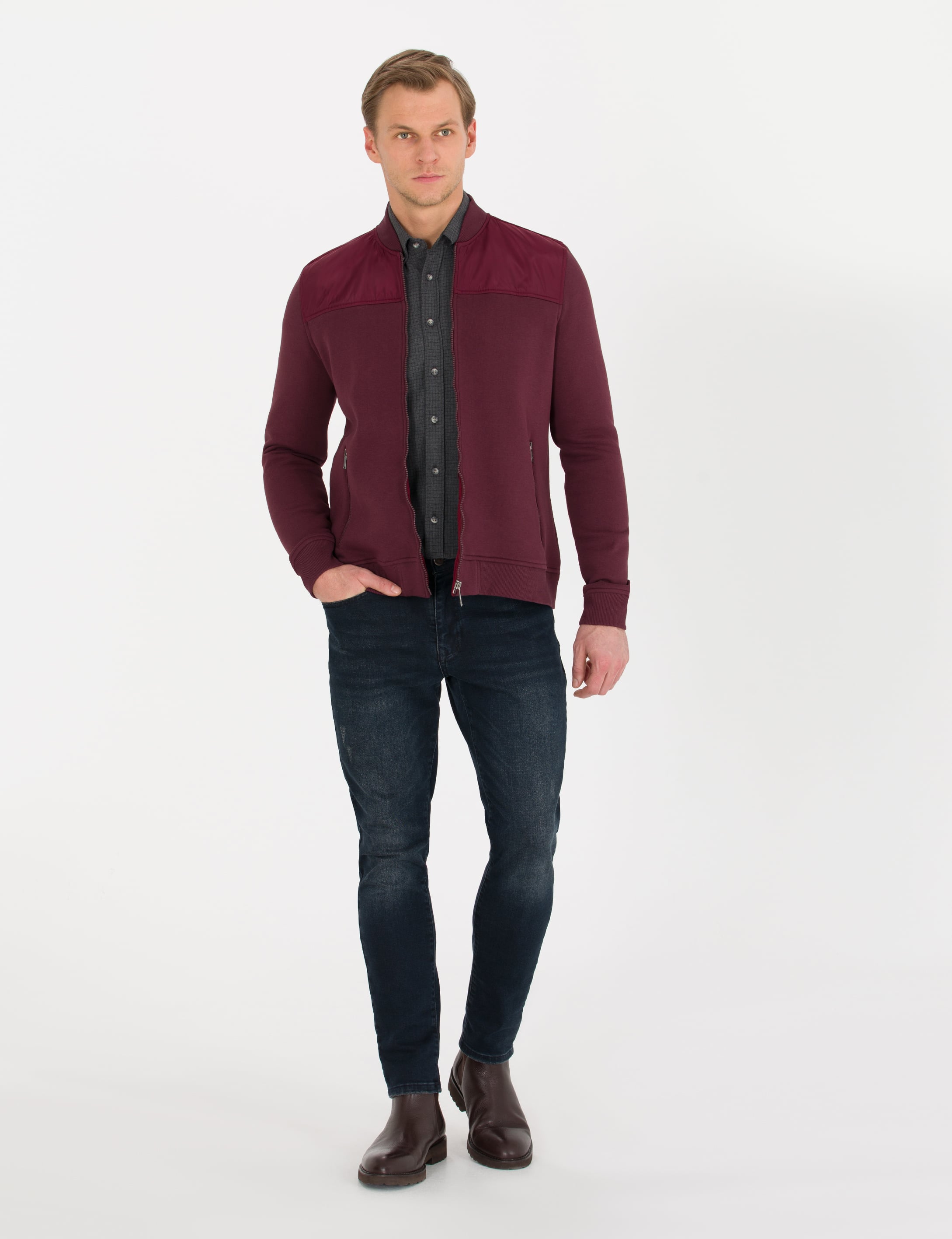 Bordo Regular Fit Hırka