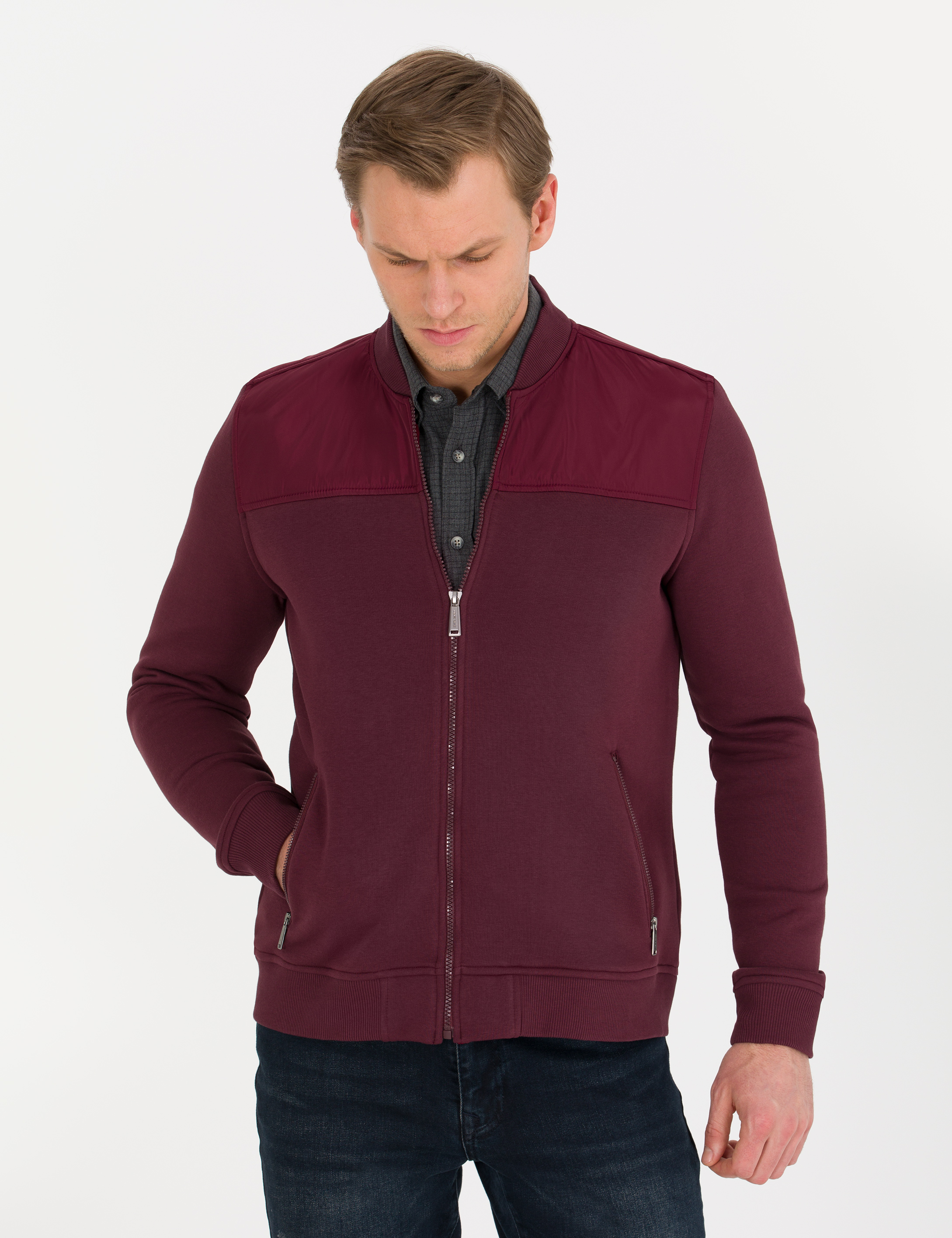 Bordo Regular Fit Hırka - Image 1
