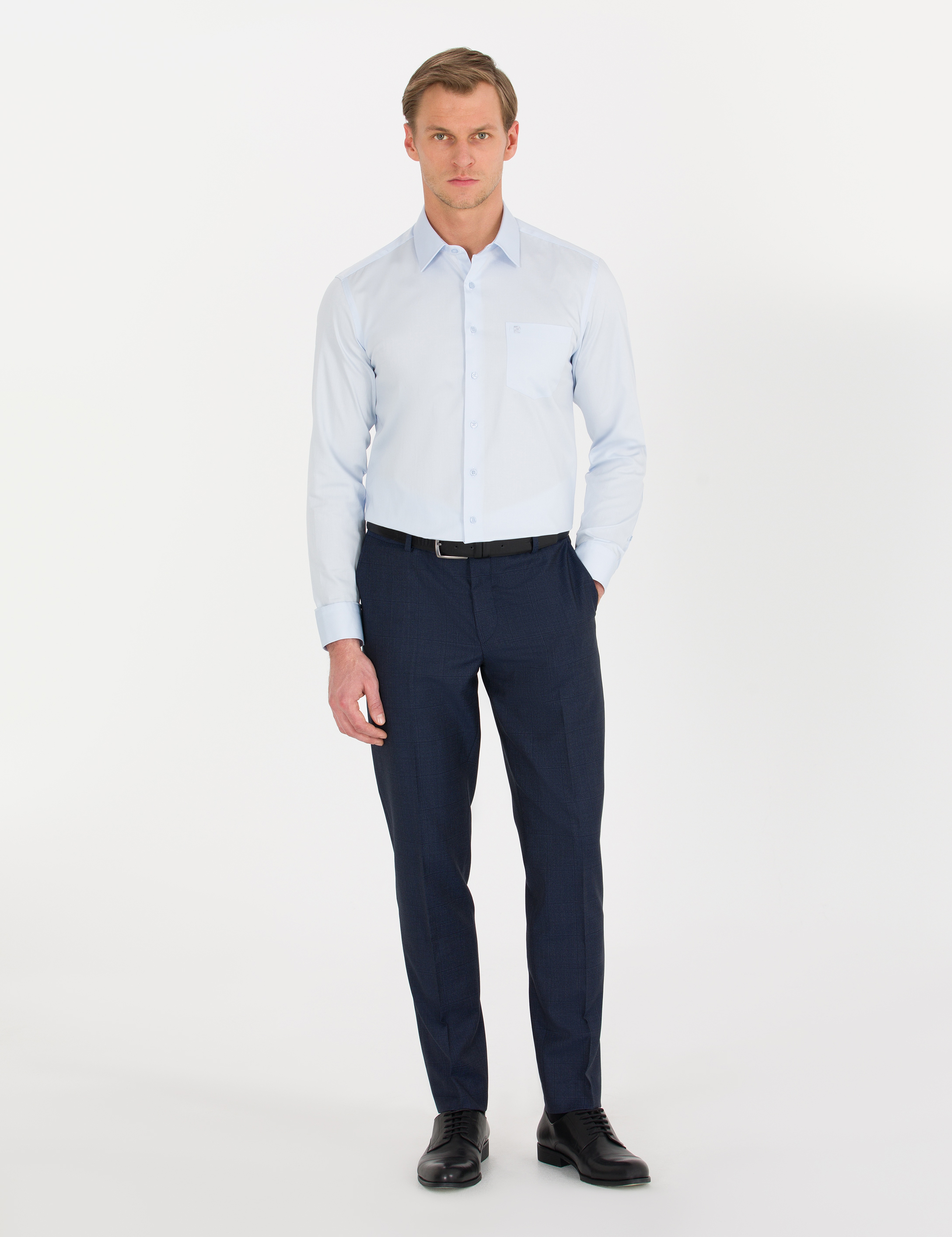 Açık Mavi Regular Fit Uzun Kollu Klasik Gömlek - Image 4