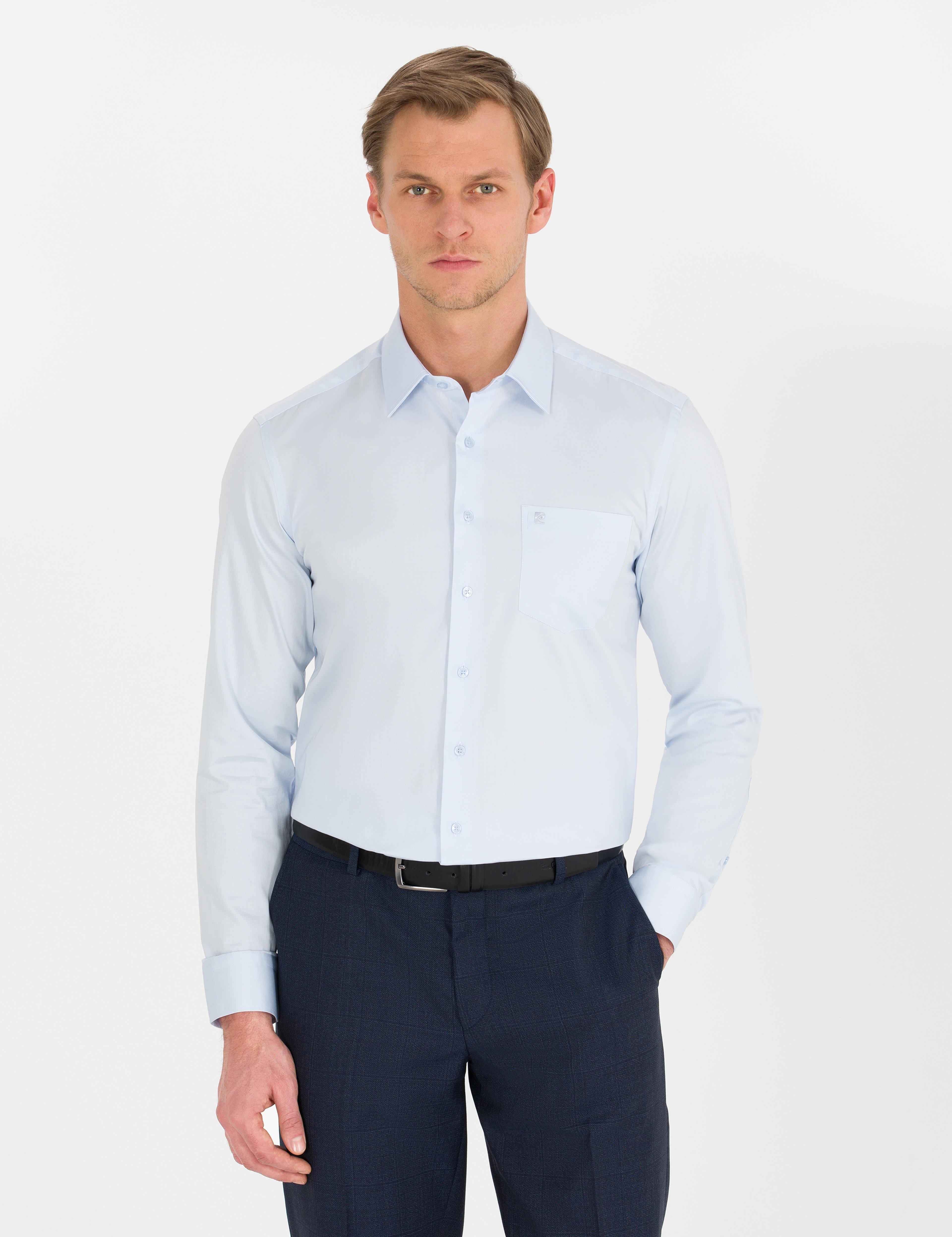 Açık Mavi Regular Fit Uzun Kollu Klasik Gömlek - Image 1