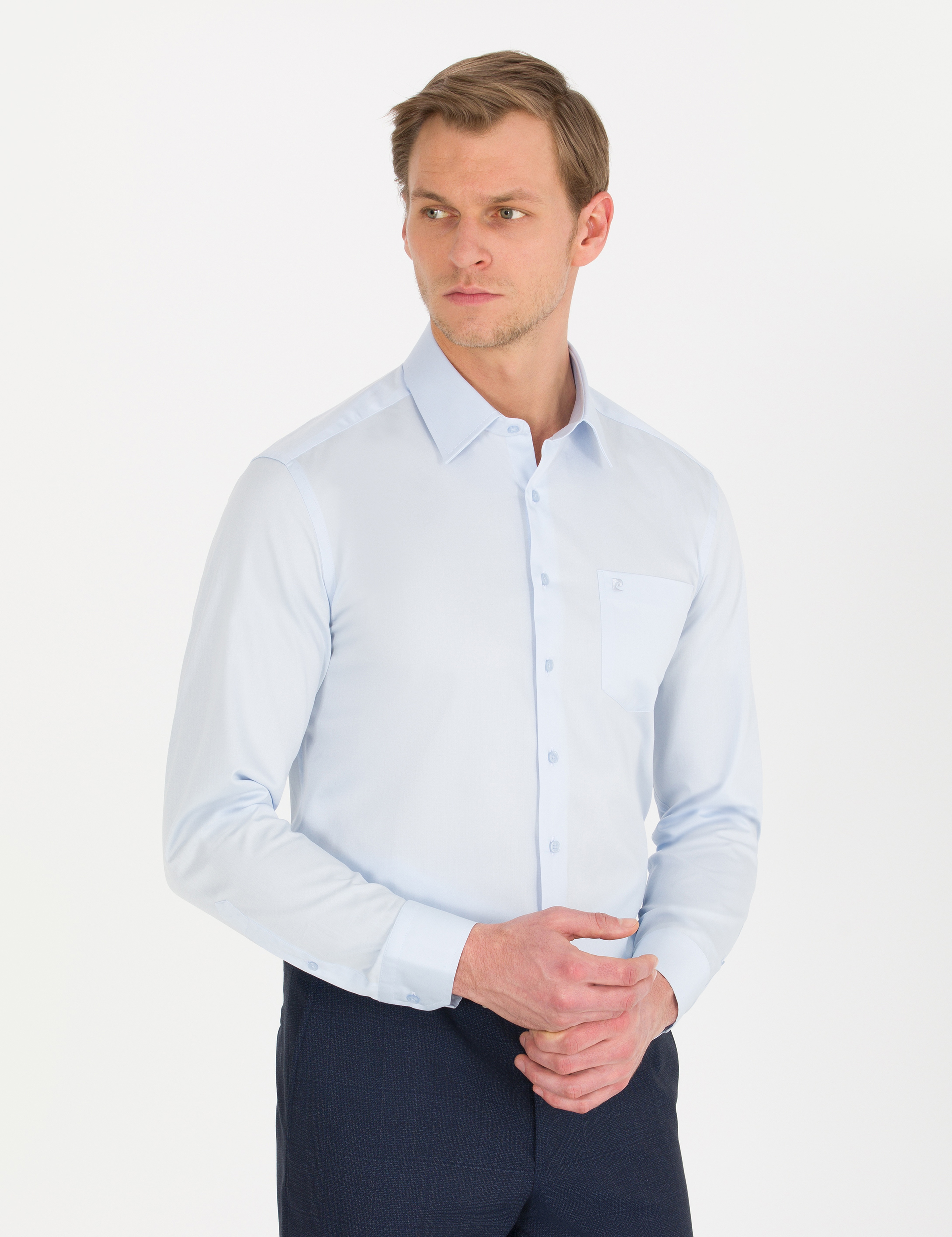 Açık Mavi Regular Fit Uzun Kollu Klasik Gömlek - Image 3