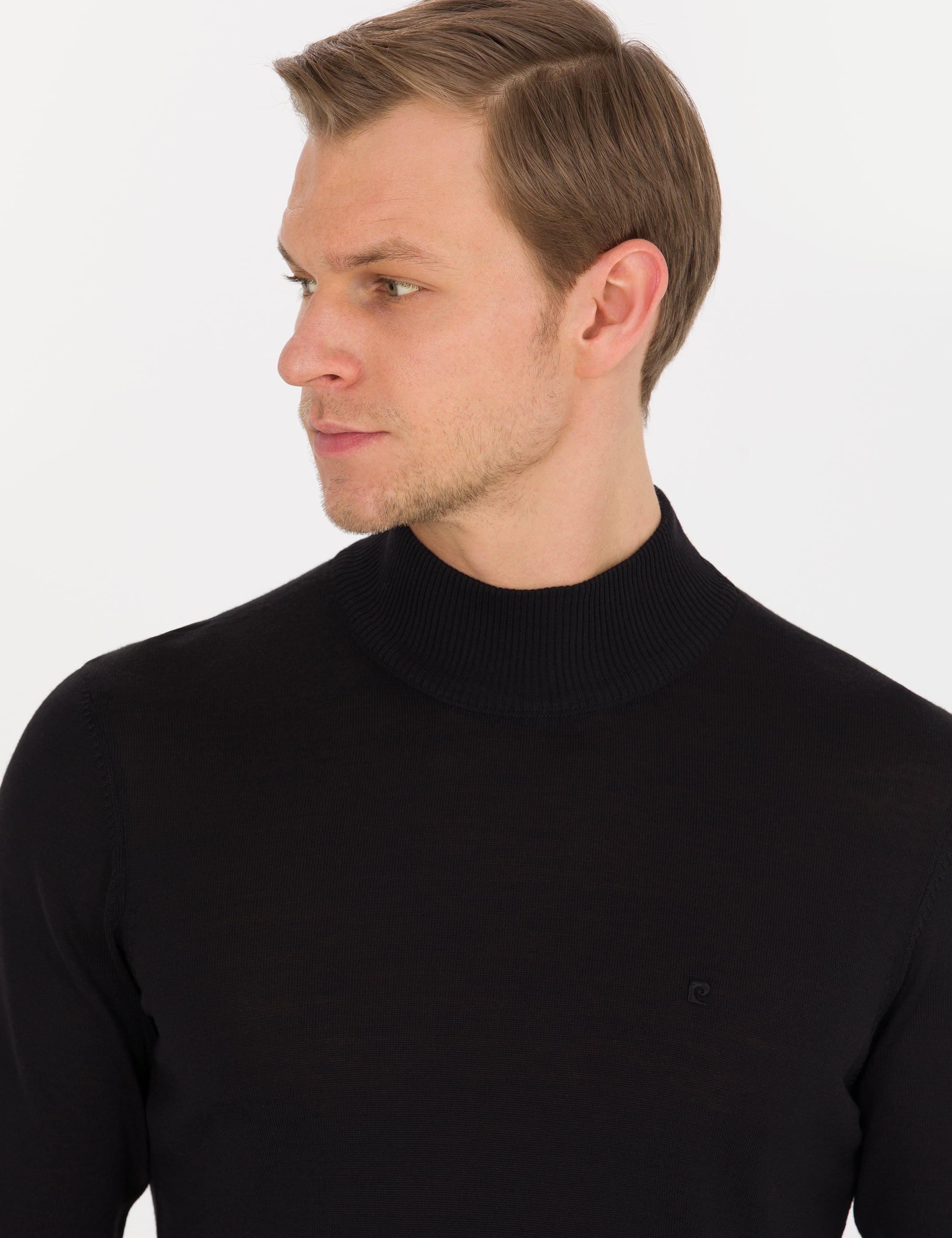 Pierre Cardin Siyah Slim Fit Yarım Balıkçı Yaka Yün Karışımlı Basic Triko Kazak görsel 3