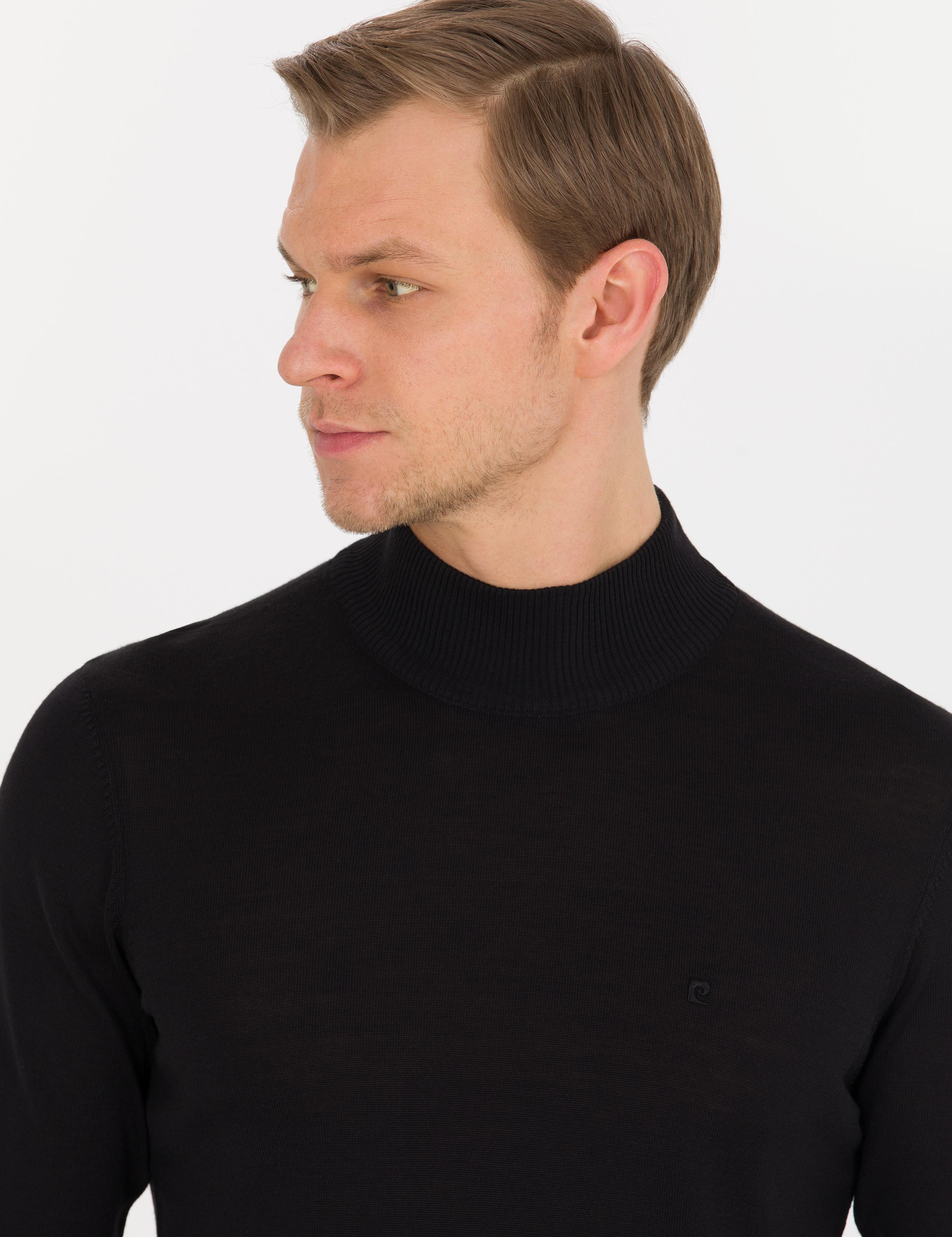 Siyah Slim Fit Yarım Balıkçı Yaka Yün Karışımlı Basic Triko Kazak