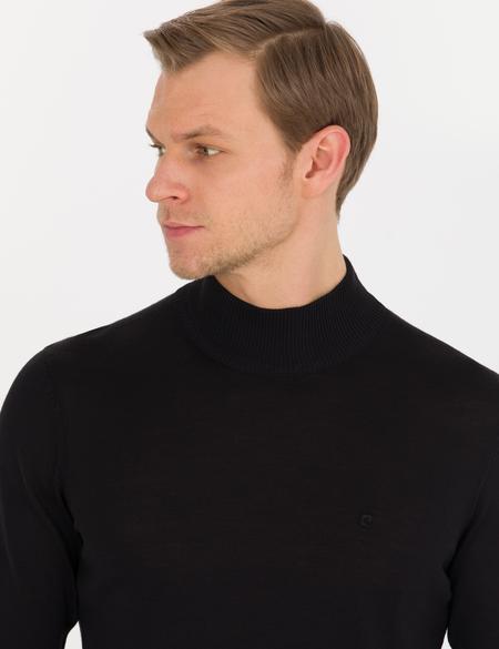 Siyah Slim Fit Yarım Balıkçı Yaka Yün Karışımlı Basic Triko Kazak - 50257313031