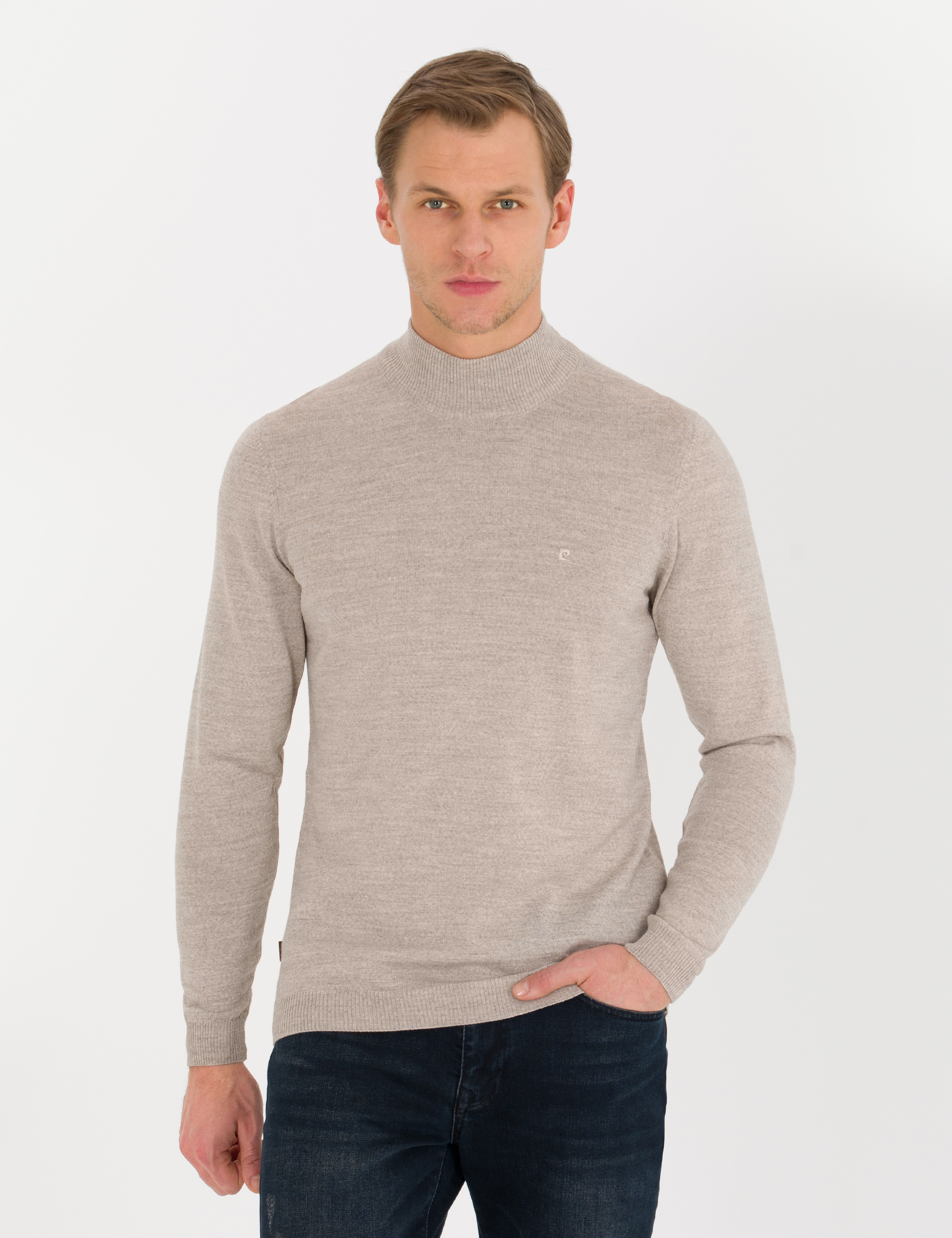 Pierre Cardin Taş Slim Fit Yarım Balıkçı Yaka Yün Karışımlı Basic Triko Kazak görsel 2